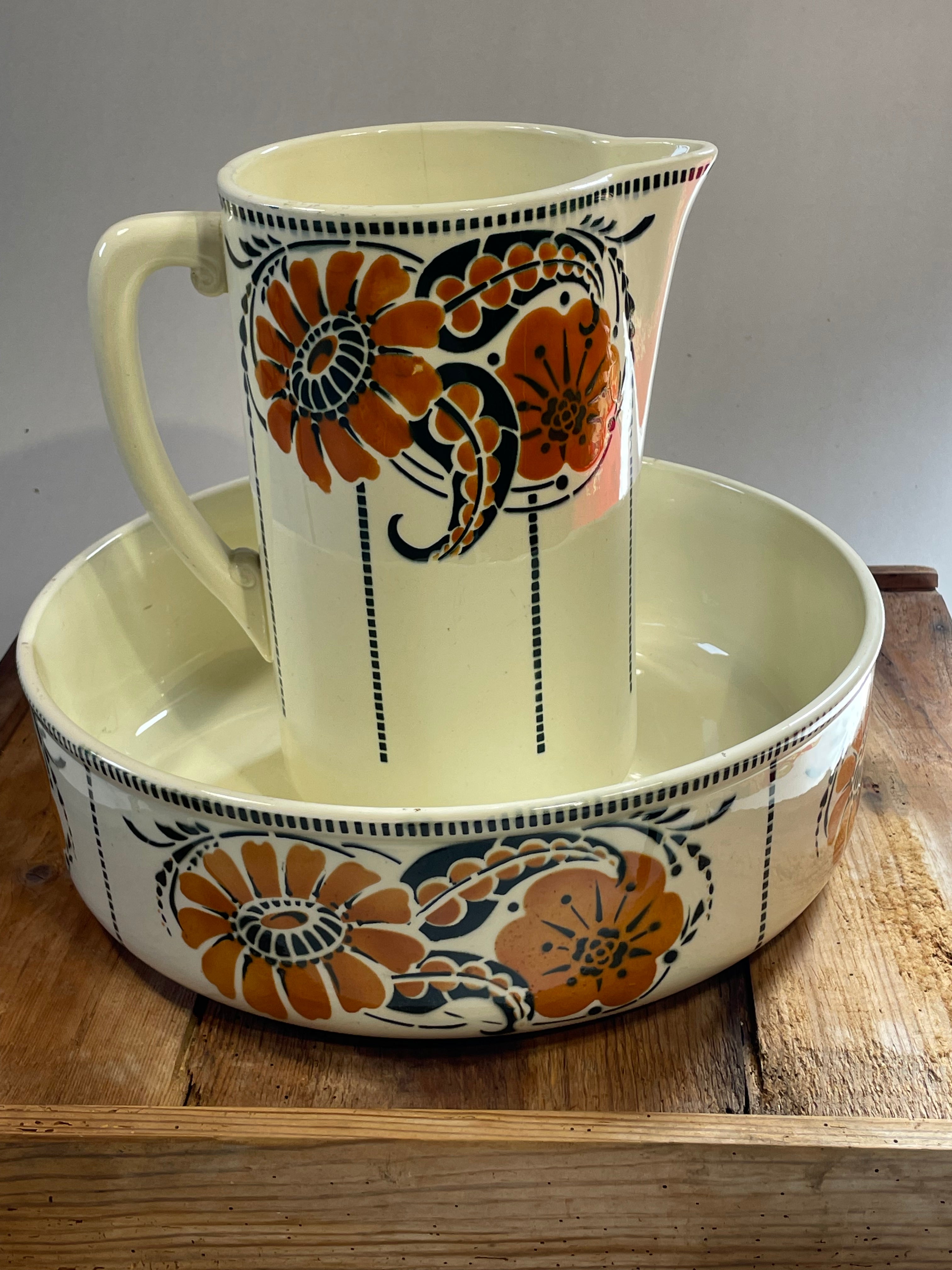 Vintage Wash Basin & Pitcher by St. Amand
