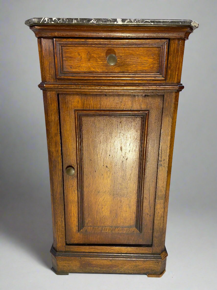 Antique French Marble-Topped Oak Cabinet - Late 19th Century Provincial Style — photo 2