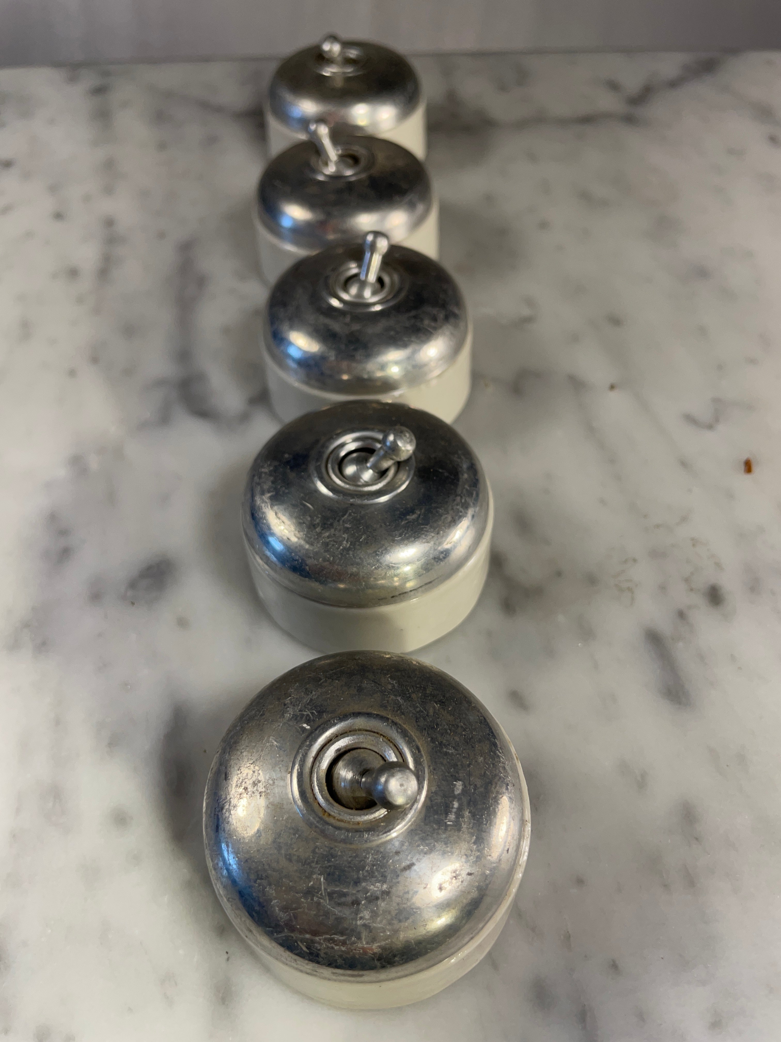 Set of 5 Vintage Metal & Ceramic Toggle Light Switches – Mid-Century