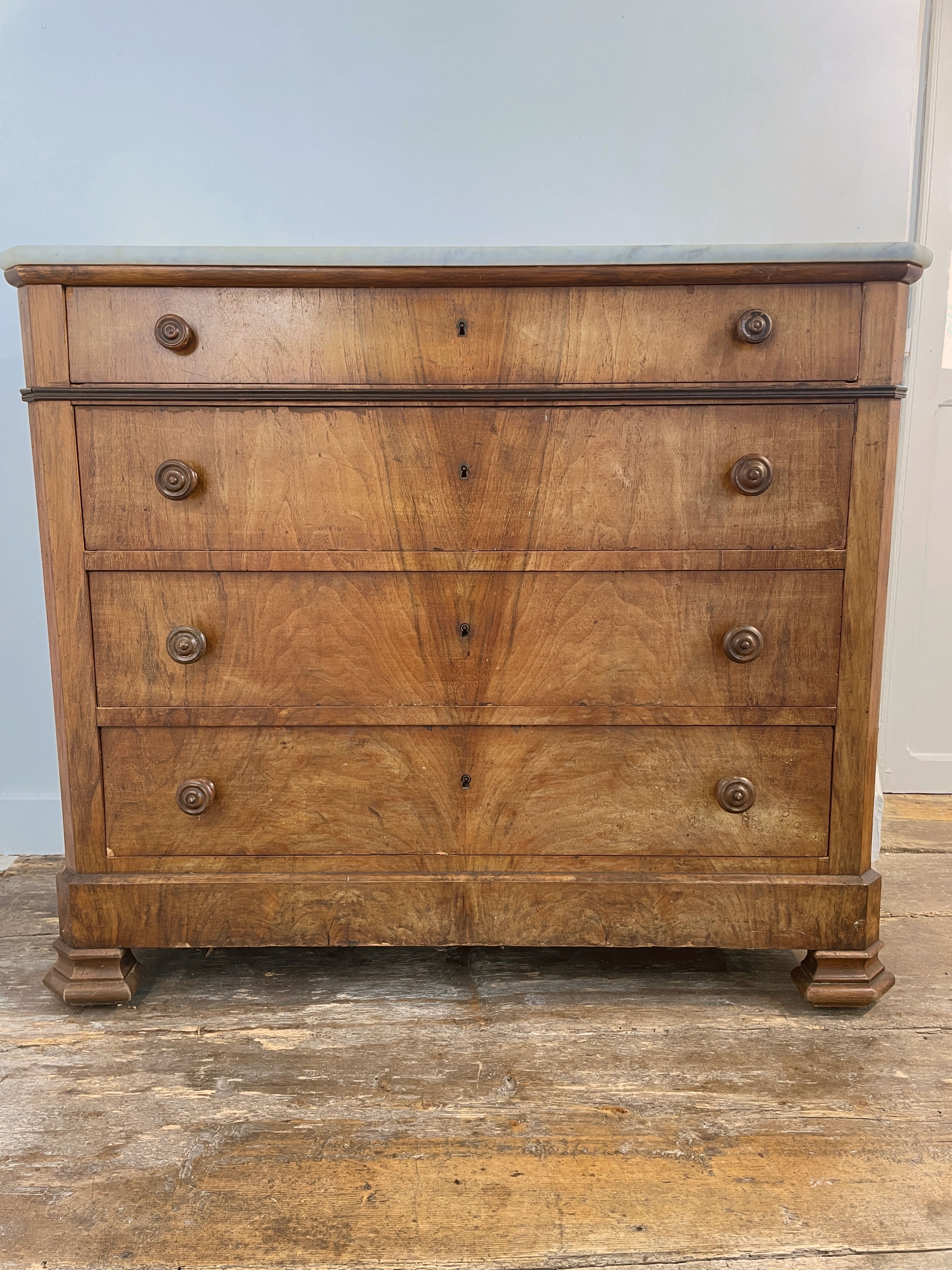 Antique Victorian Walnut Chest of Drawers – Marble Top, 19th Century