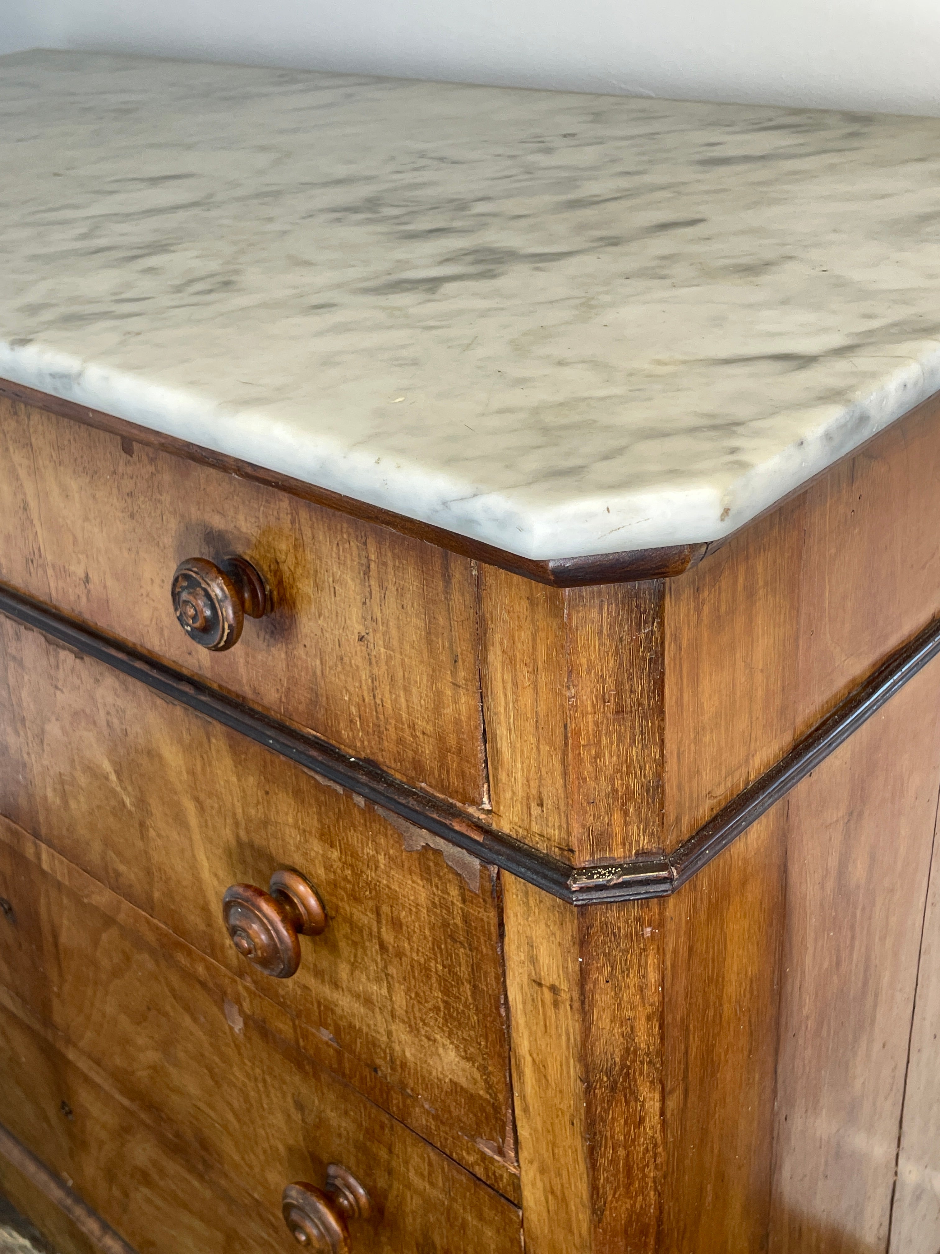 Antique Victorian Walnut Chest of Drawers – Marble Top, 19th Century — photo 3
