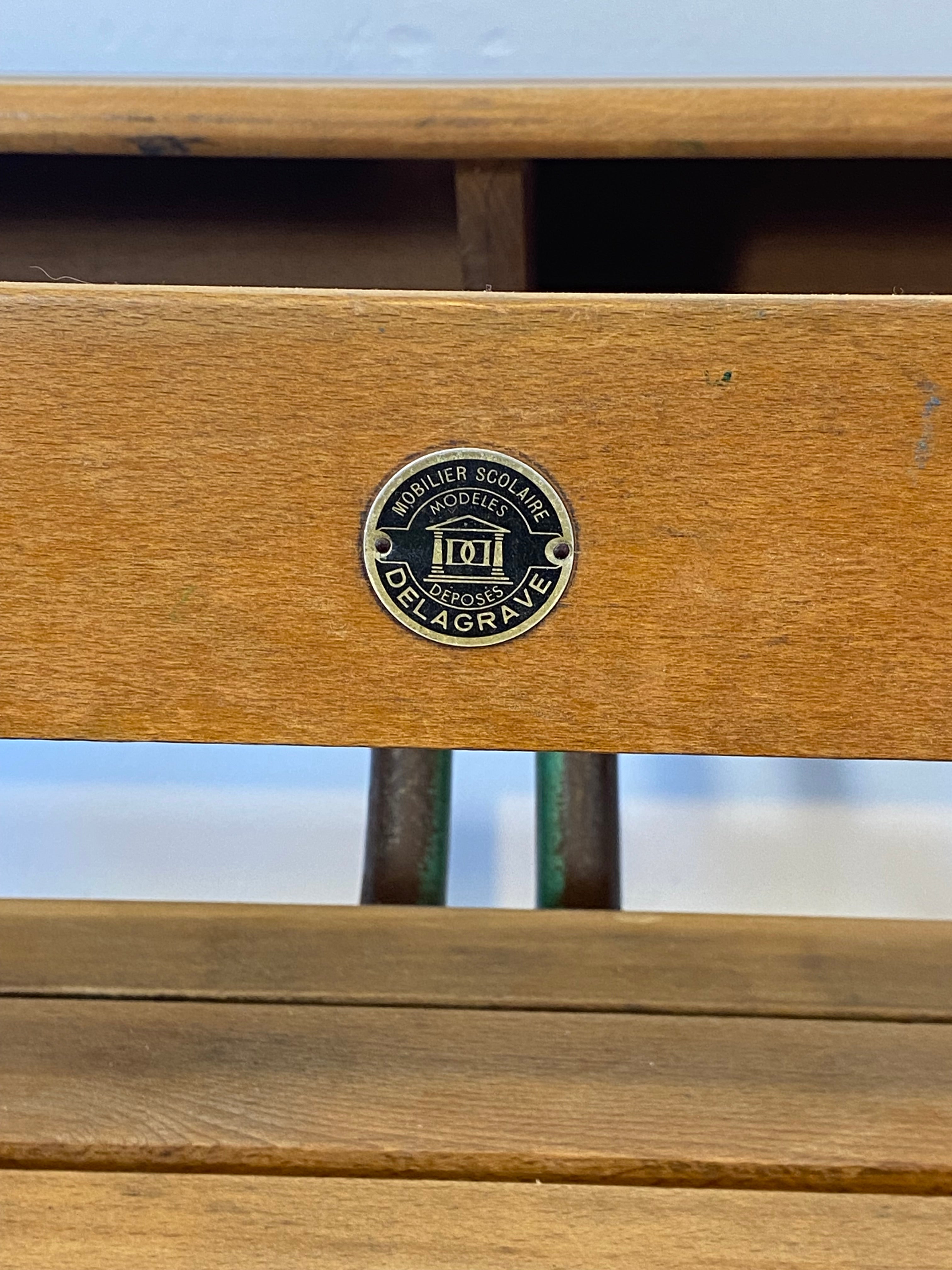 Vintage French School Desk by Delagrave – Wood & Metal Bench, Patina — photo 2