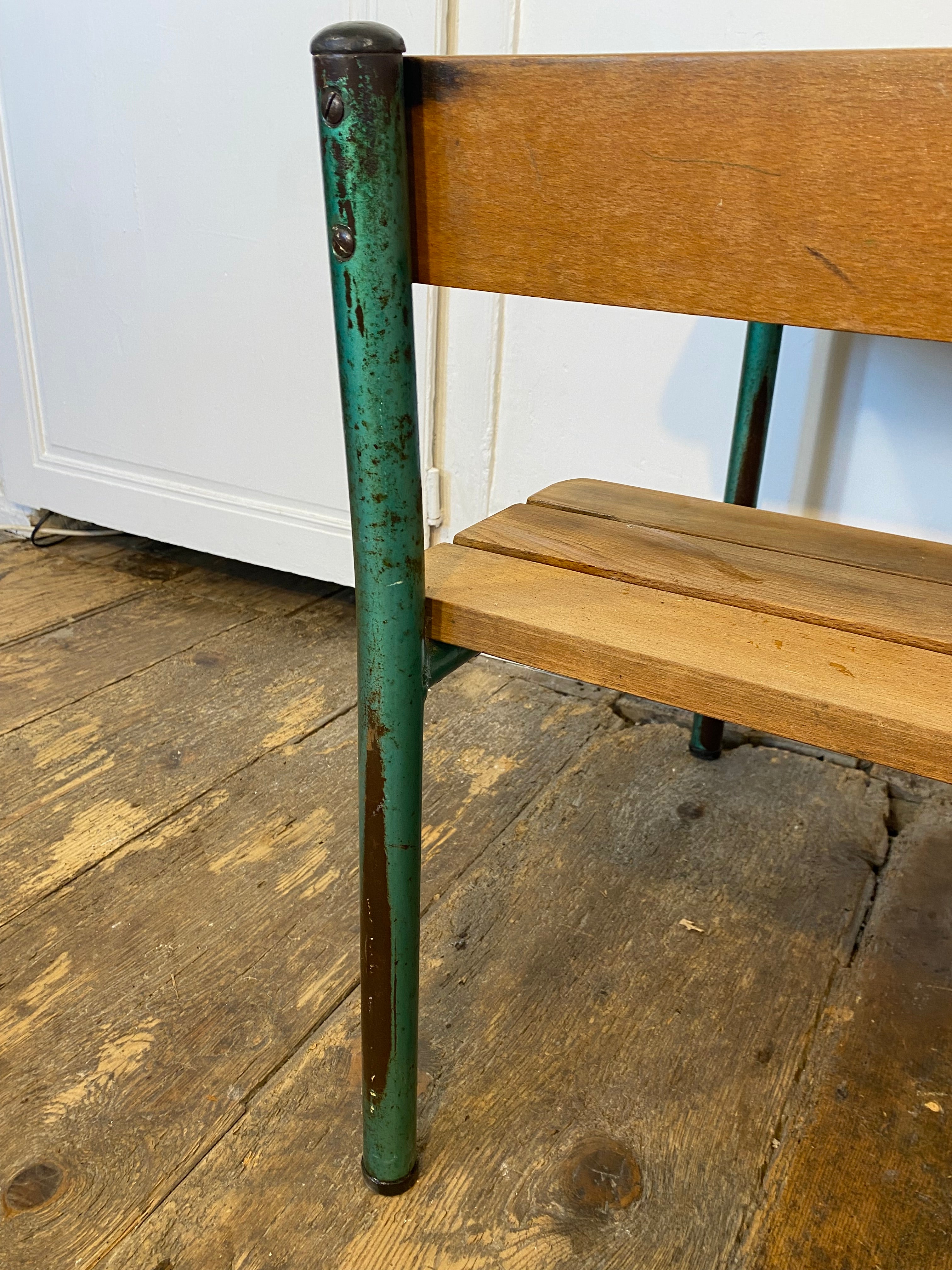 Vintage French School Desk by Delagrave – Wood & Metal Bench, Patina — photo 4