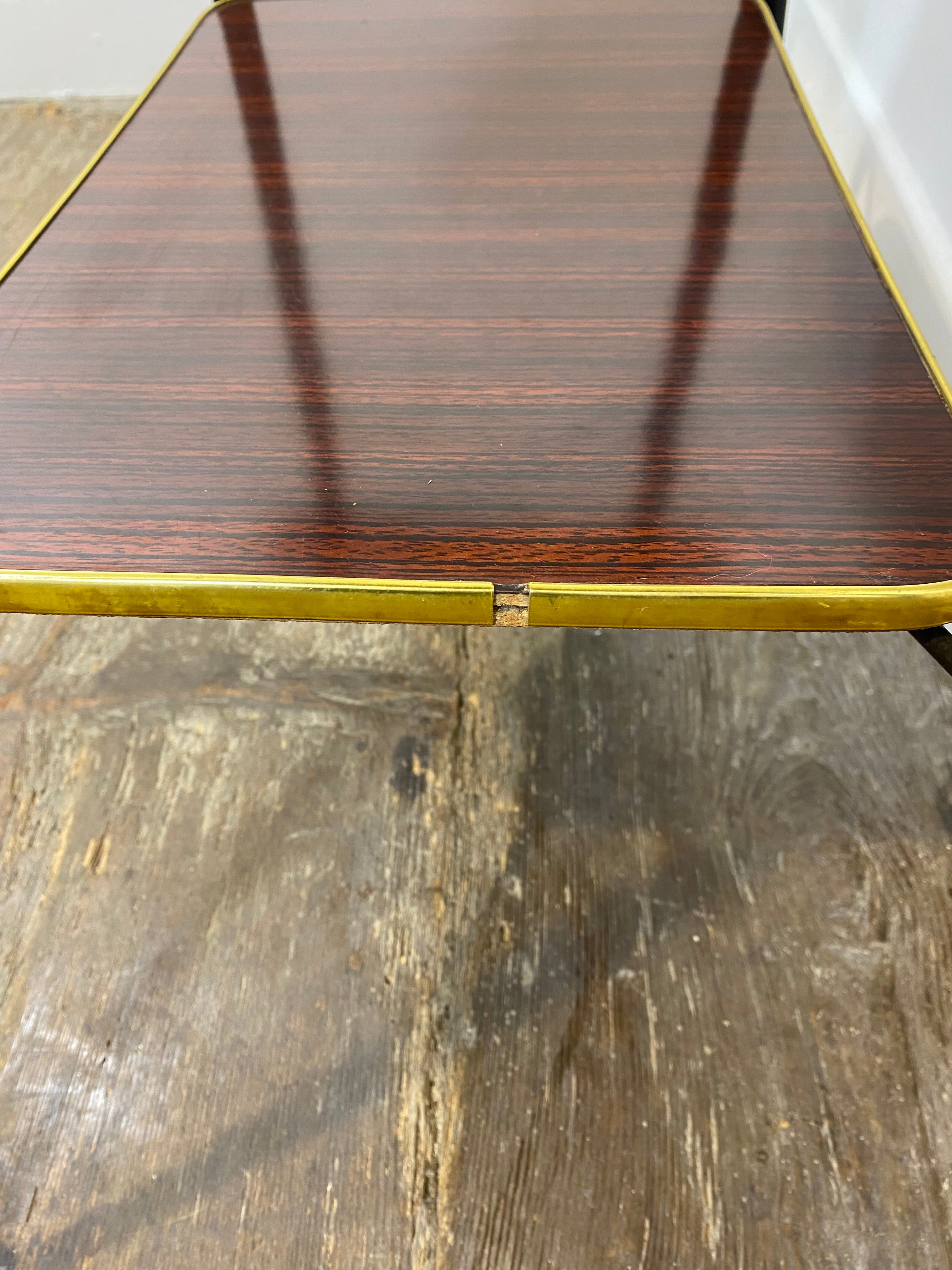 Vintage Mid-Century Modern Side Table – Brass Trim, Casters, 1950s — photo 4