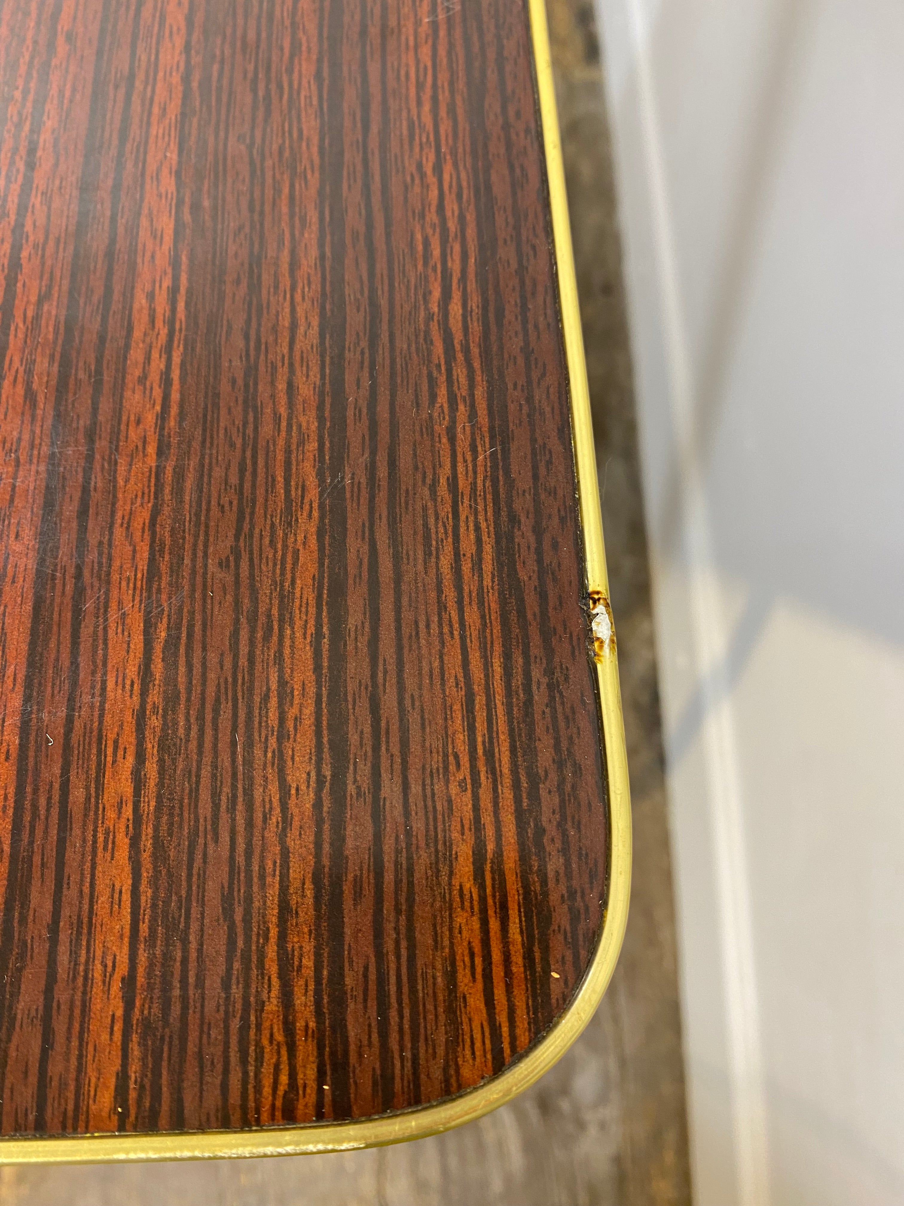 Vintage Mid-Century Modern Side Table – Brass Trim, Casters, 1950s — photo 5
