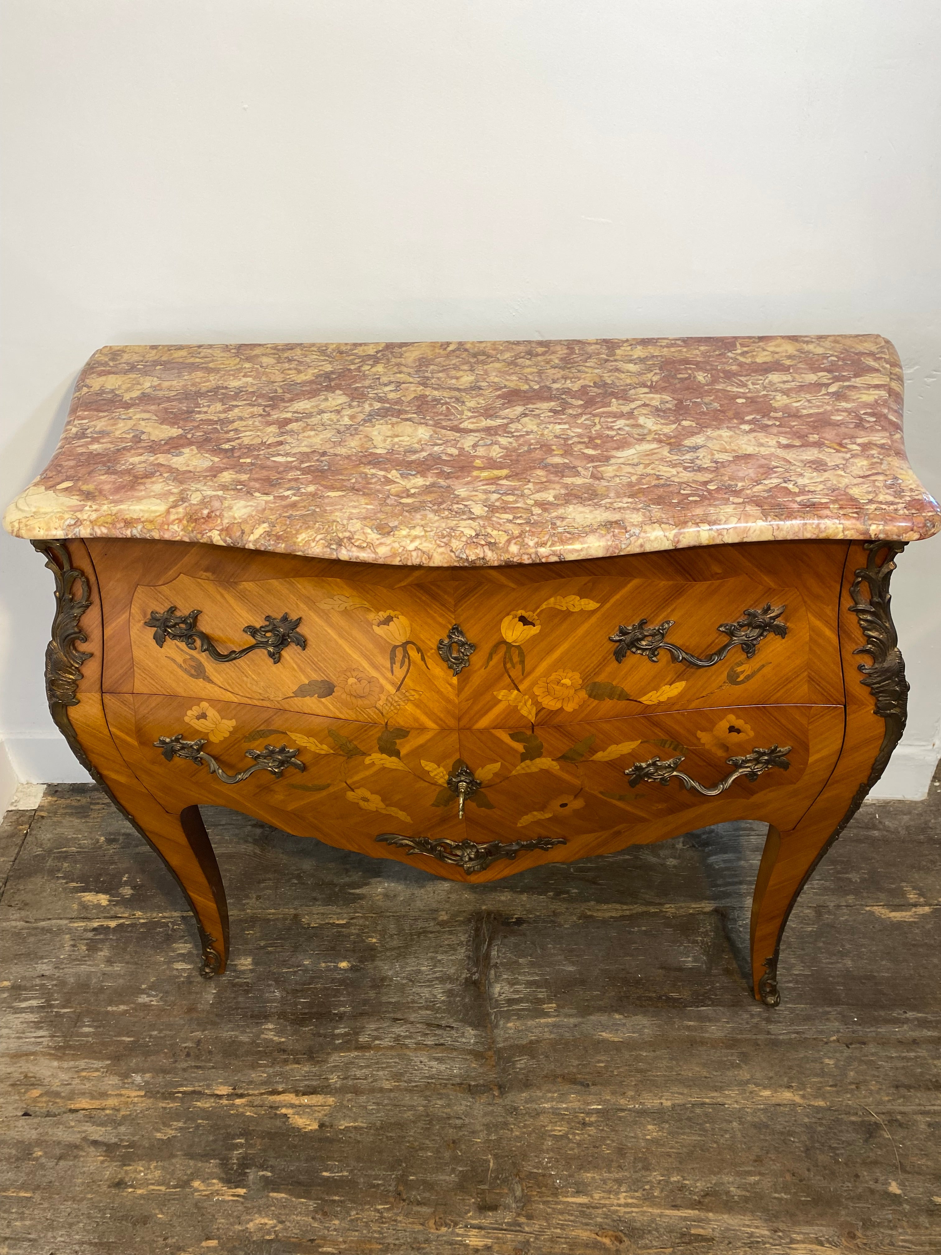 Antique French Louis XV Commode – Marble Top, Brass Ormolu, Marquetry — photo 5