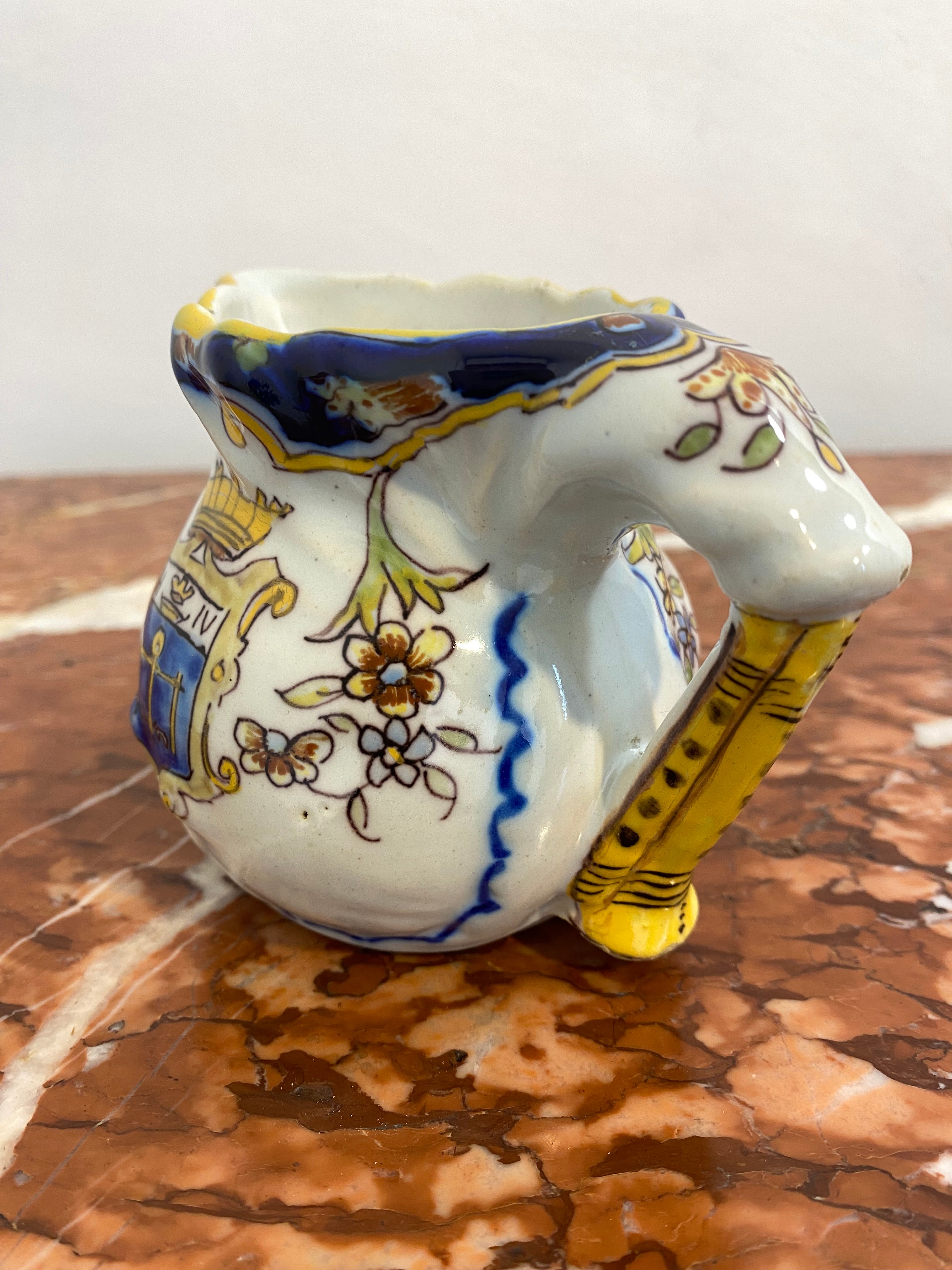 Antique French Faience Pitcher, Hand-Painted, Late 19th Century — photo 3