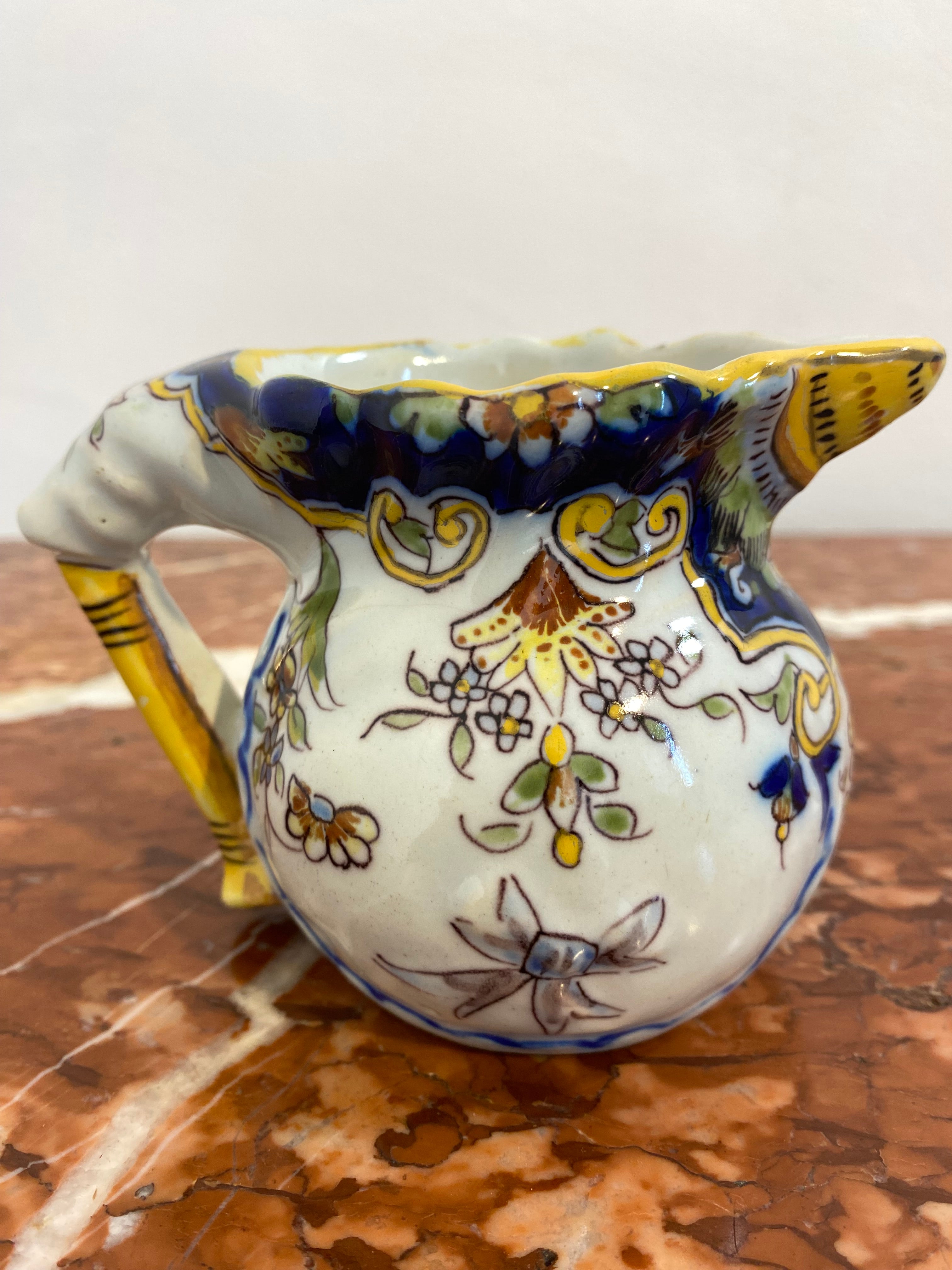 Antique French Faience Pitcher, Hand-Painted, Late 19th Century — photo 2