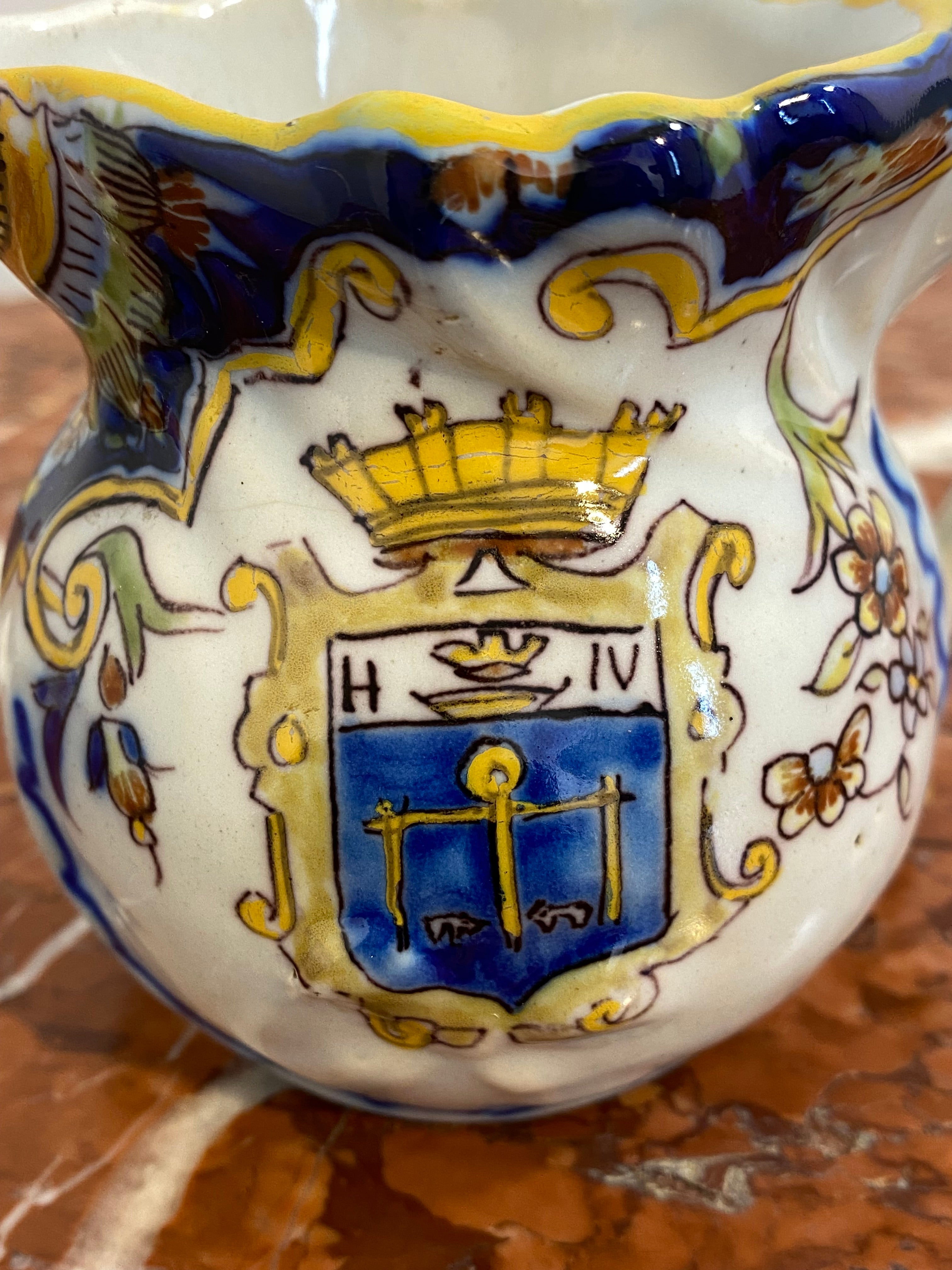 Antique French Faience Pitcher, Hand-Painted, Late 19th Century — photo 5