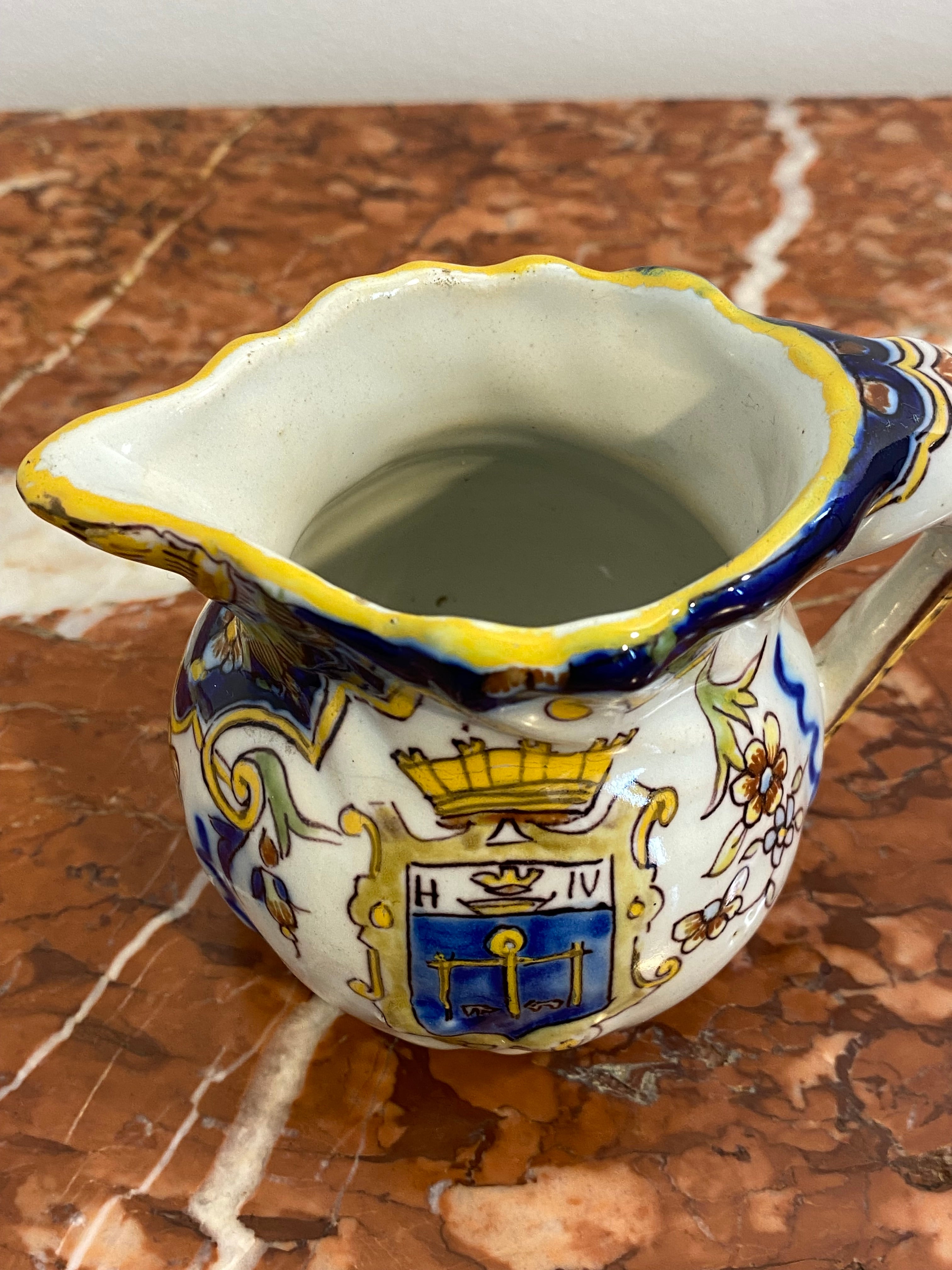 Antique French Faience Pitcher, Hand-Painted, Late 19th Century — photo 6