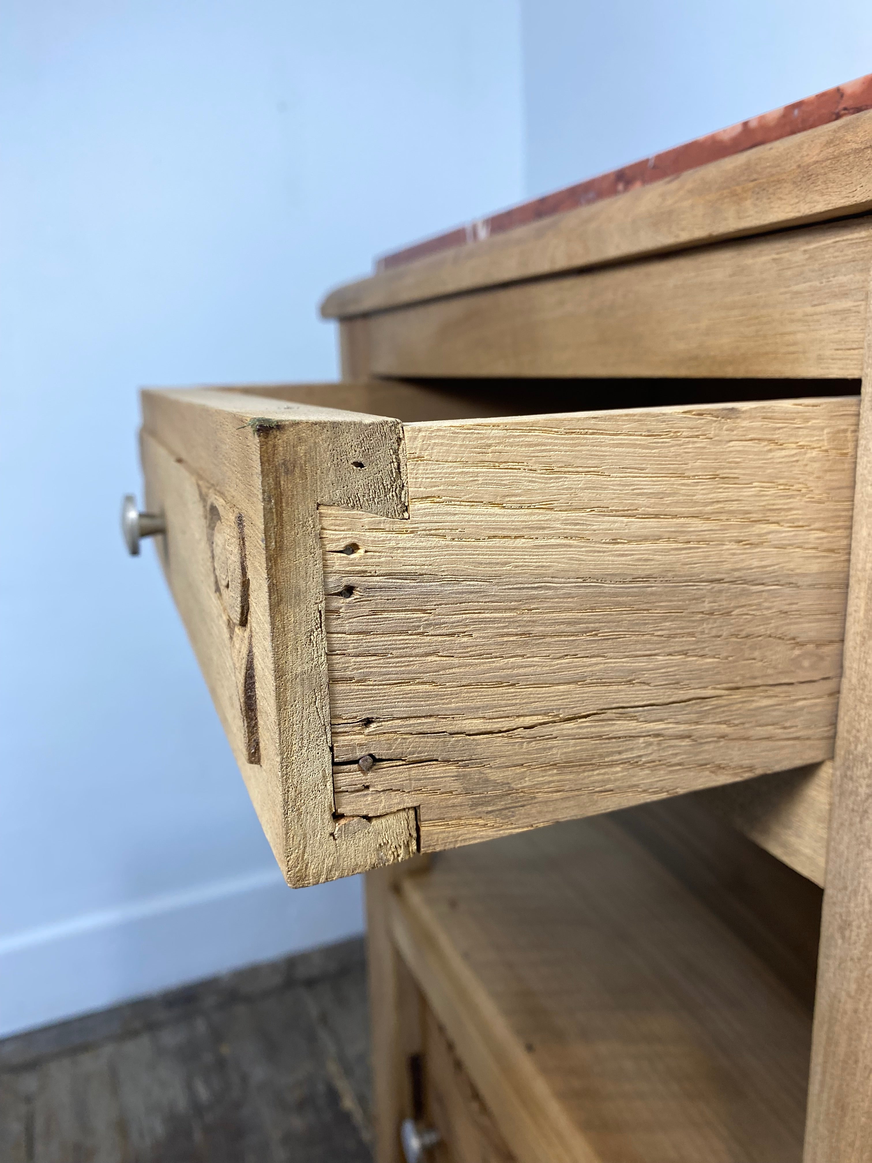 Antique Provincial Walnut Bedside Cabinet with Red Marble Top — photo 6