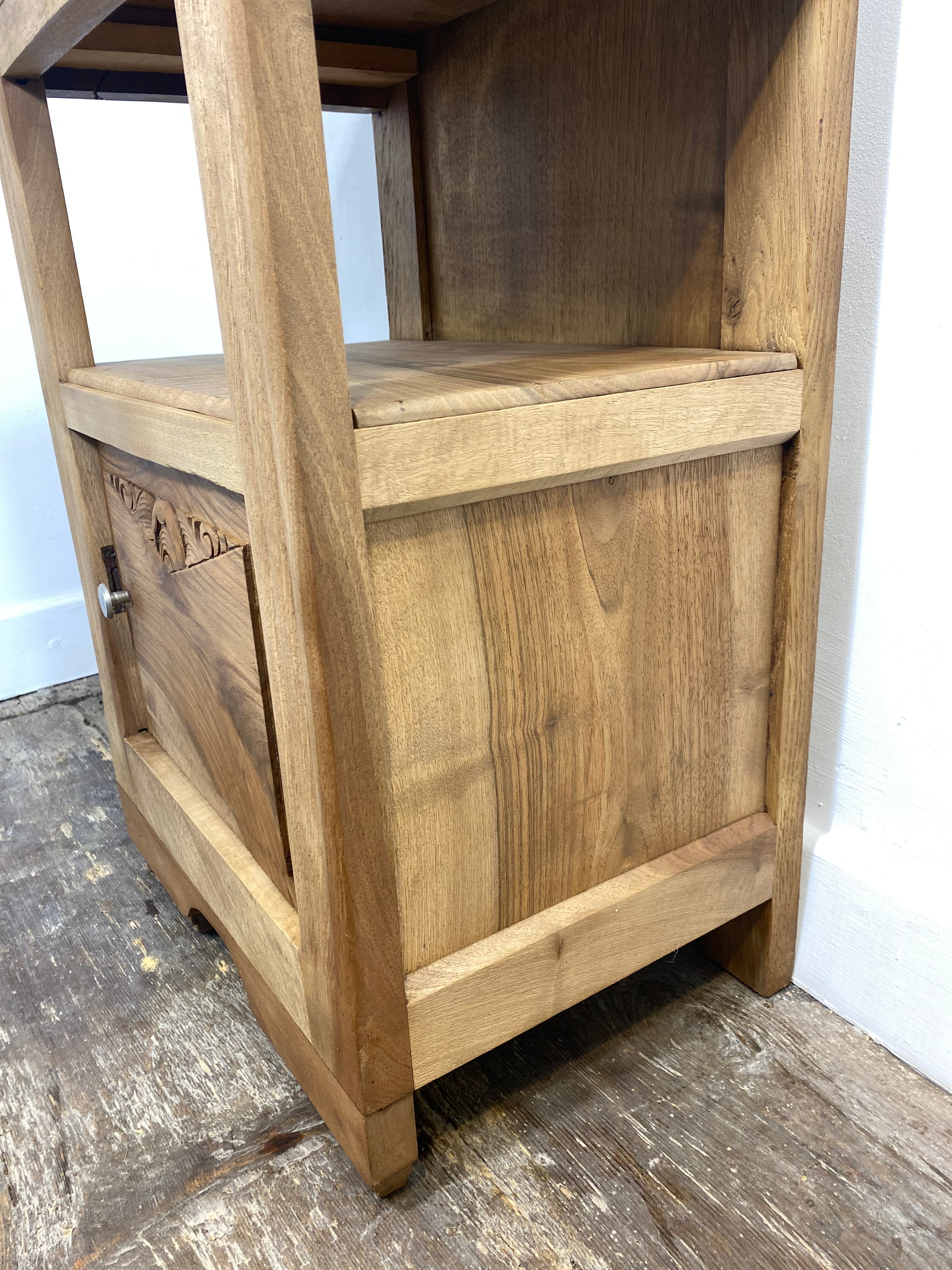 Antique Provincial Walnut Bedside Cabinet with Red Marble Top — photo 7