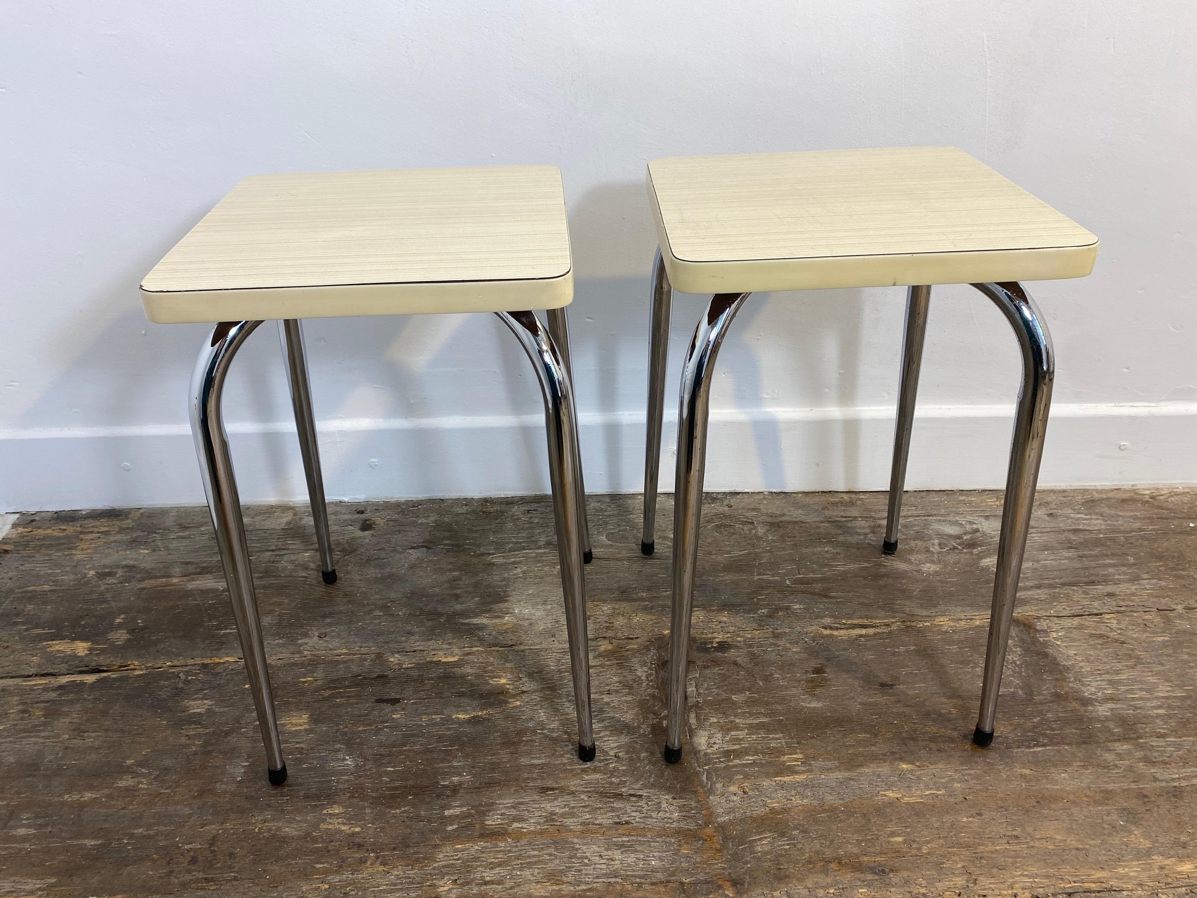 Set of 2 Vintage Mid-Century Stools – White Formica & Chrome — photo 2