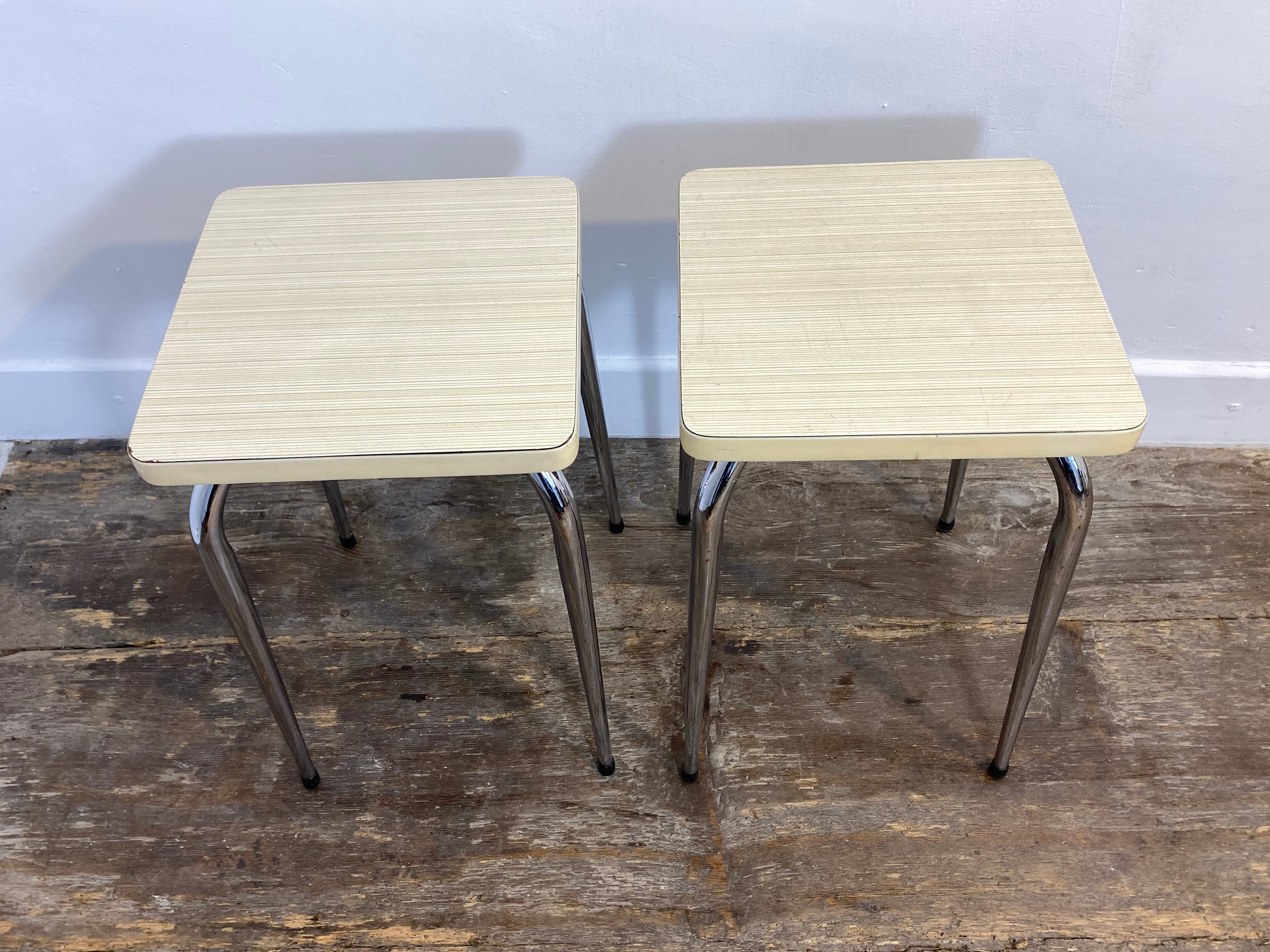 Set of 2 Vintage Mid-Century Stools – White Formica & Chrome — photo 4