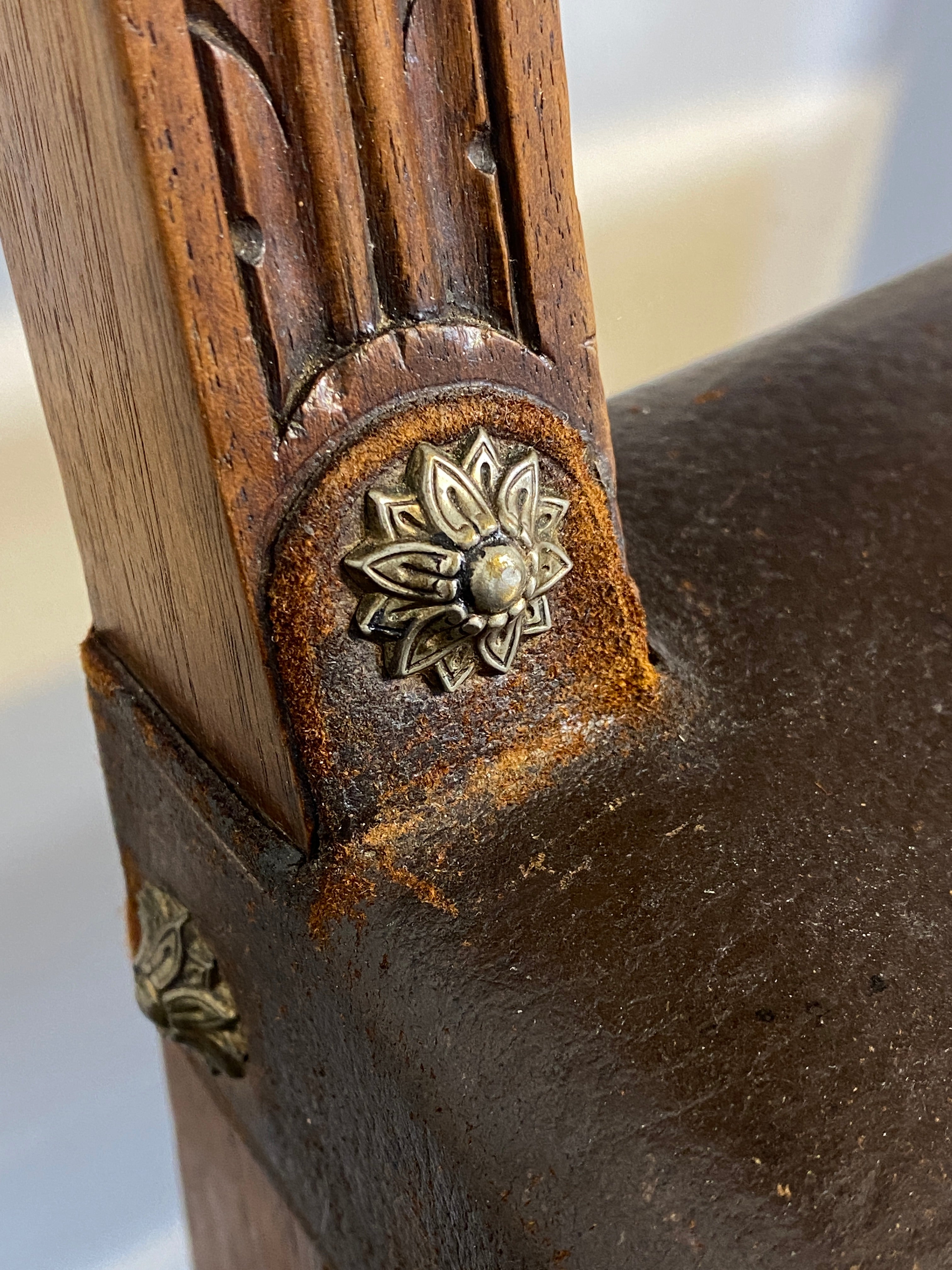 Set of 6 Antique Renaissance Revival Dining Chairs – Embossed Leather — photo 8