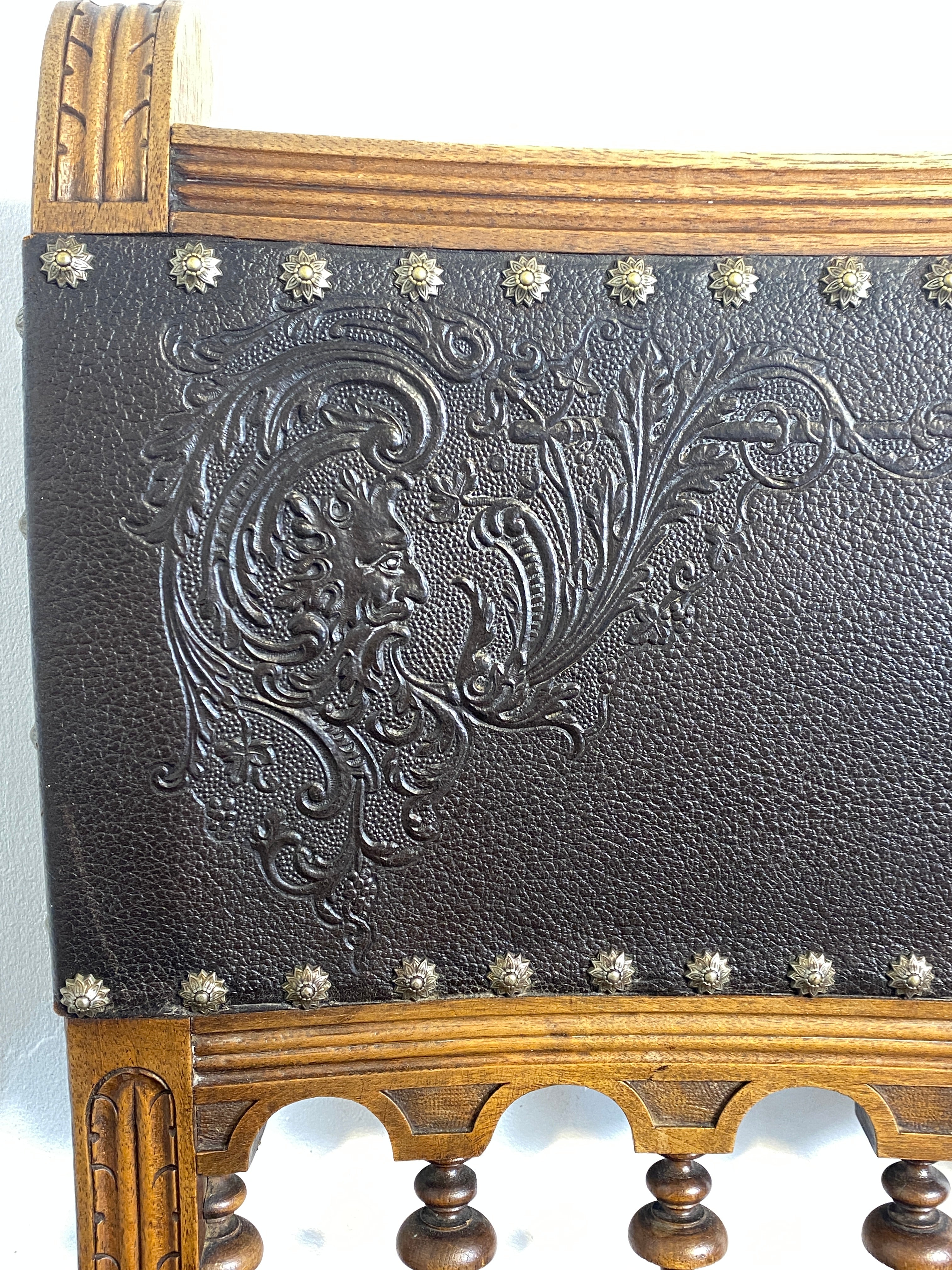 Set of 6 Antique Renaissance Revival Dining Chairs – Embossed Leather — photo 3