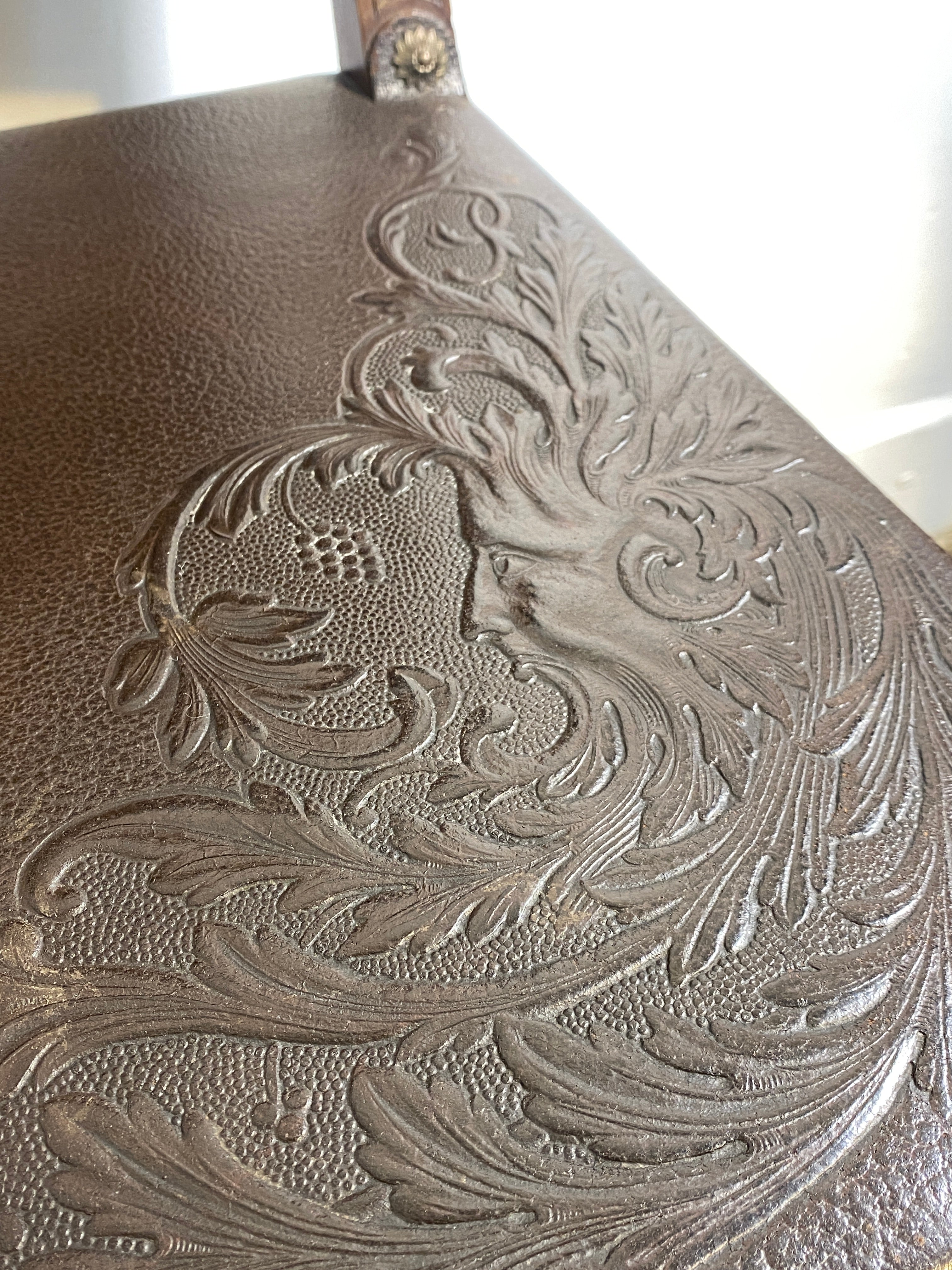 Set of 6 Antique Renaissance Revival Dining Chairs – Embossed Leather — photo 10