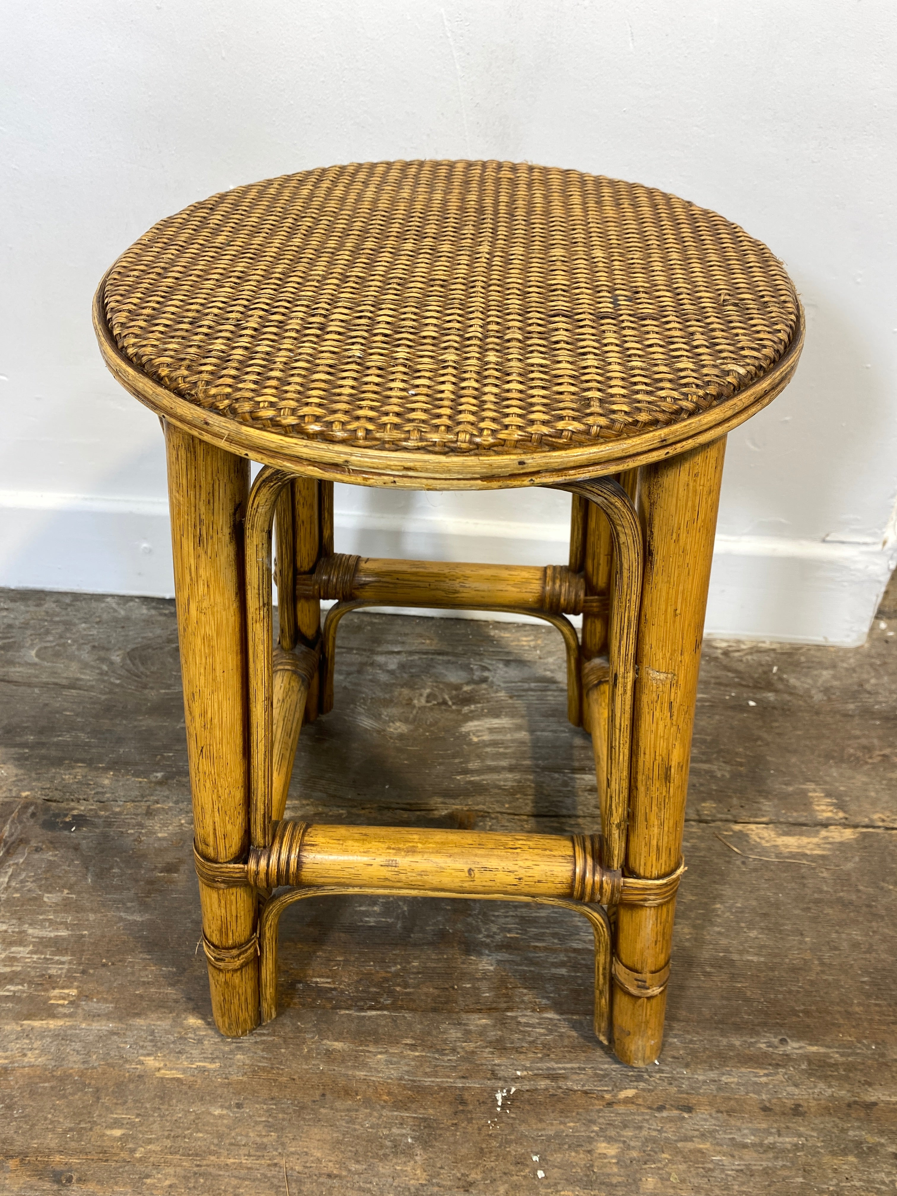 Vintage Rattan & Cane Stool – Mid-Century Coastal Style — photo 9