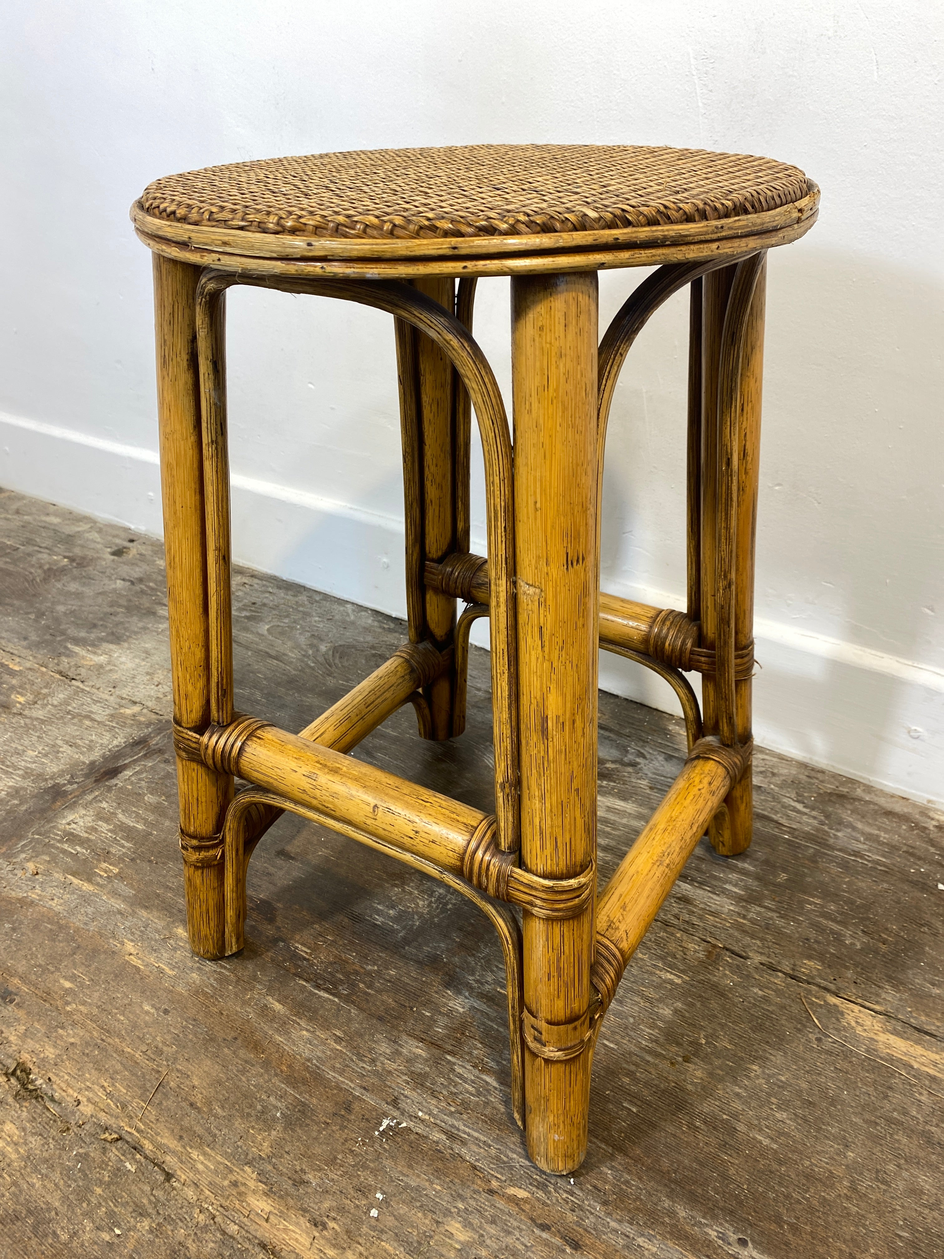 Vintage Rattan & Cane Stool – Mid-Century Coastal Style — photo 7