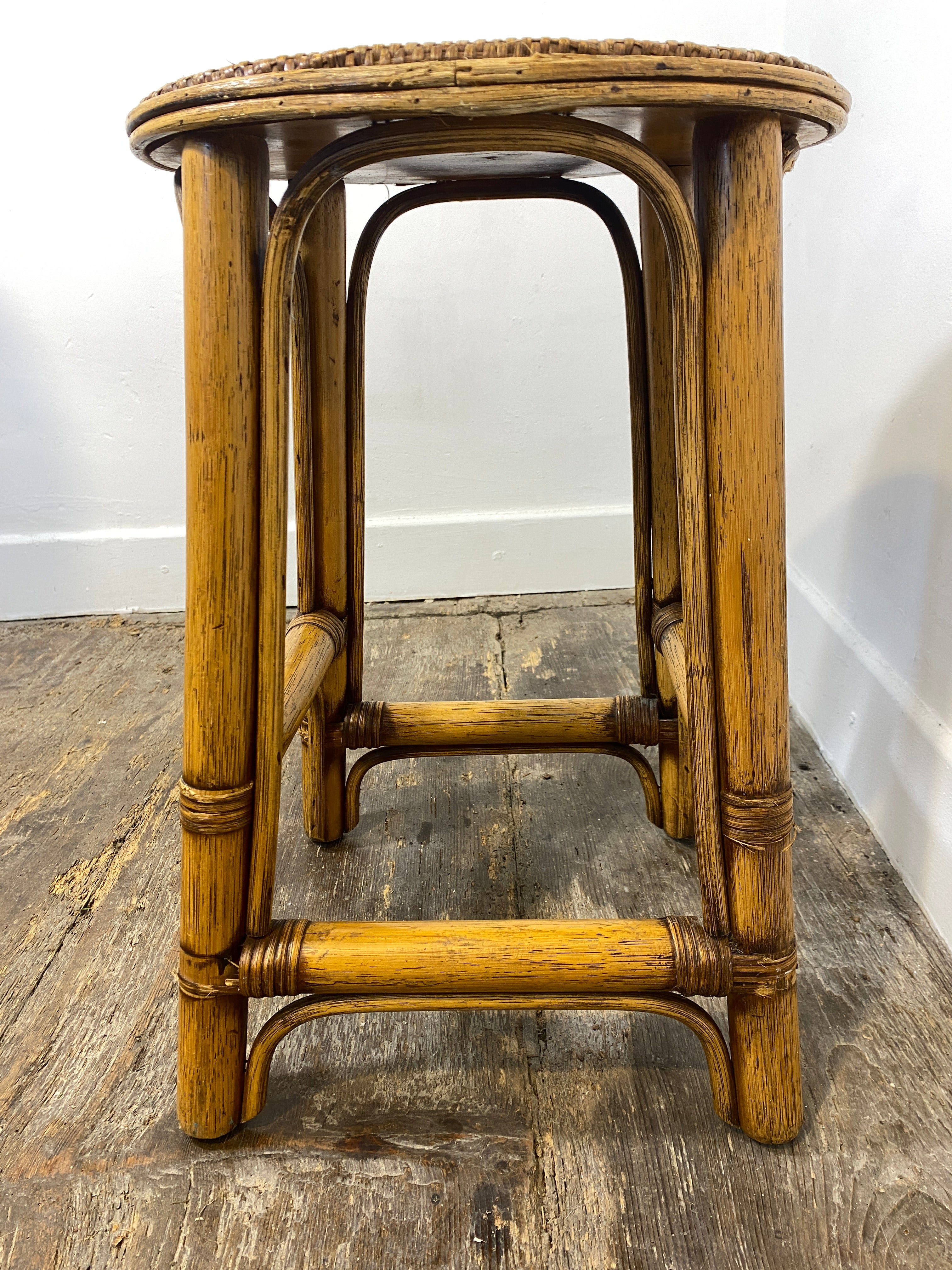 Vintage Rattan & Cane Stool – Mid-Century Coastal Style — photo 2