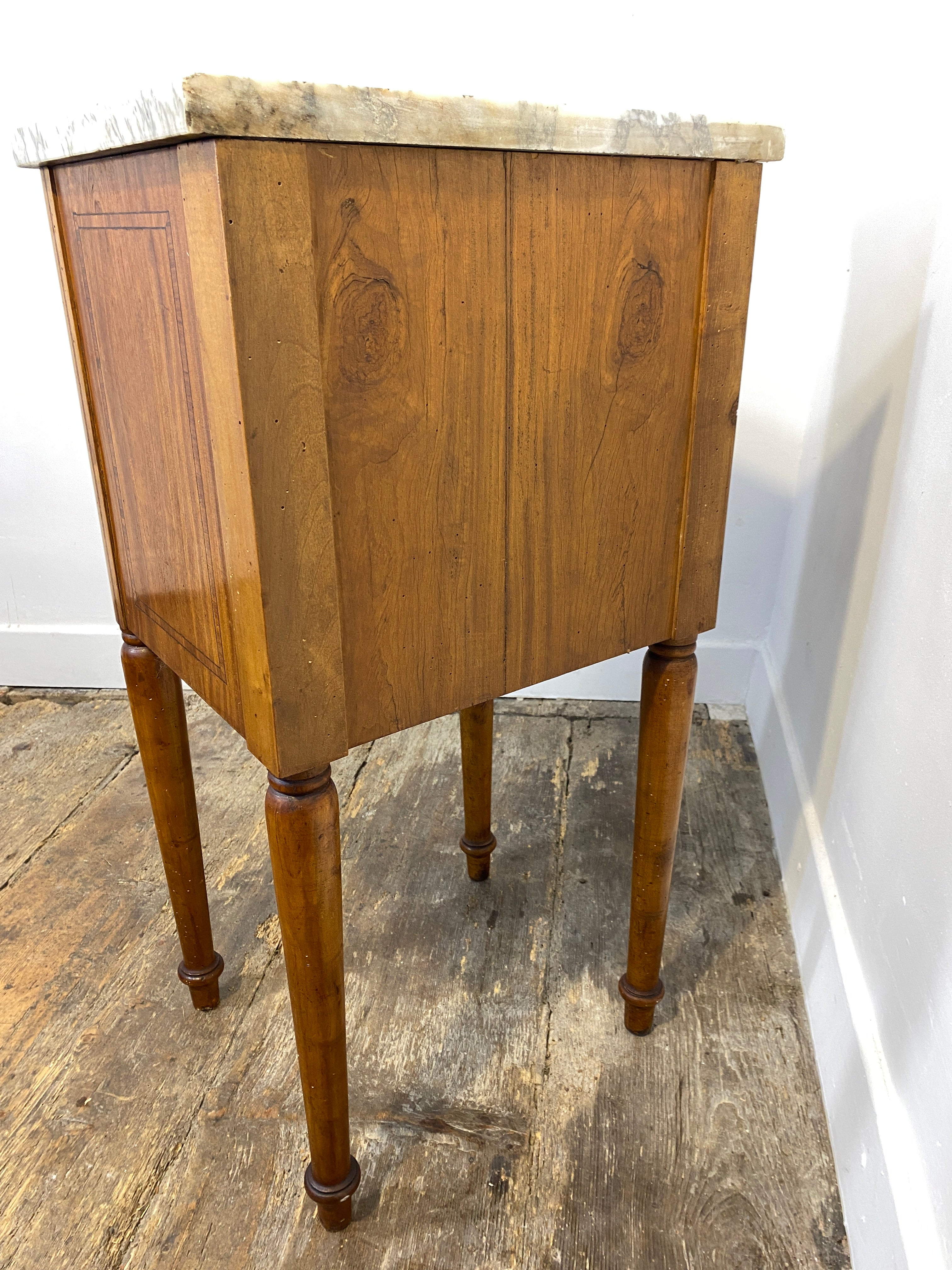 Antique Louis XVI-Style Marble-Top Nightstand with Marquetry — photo 7