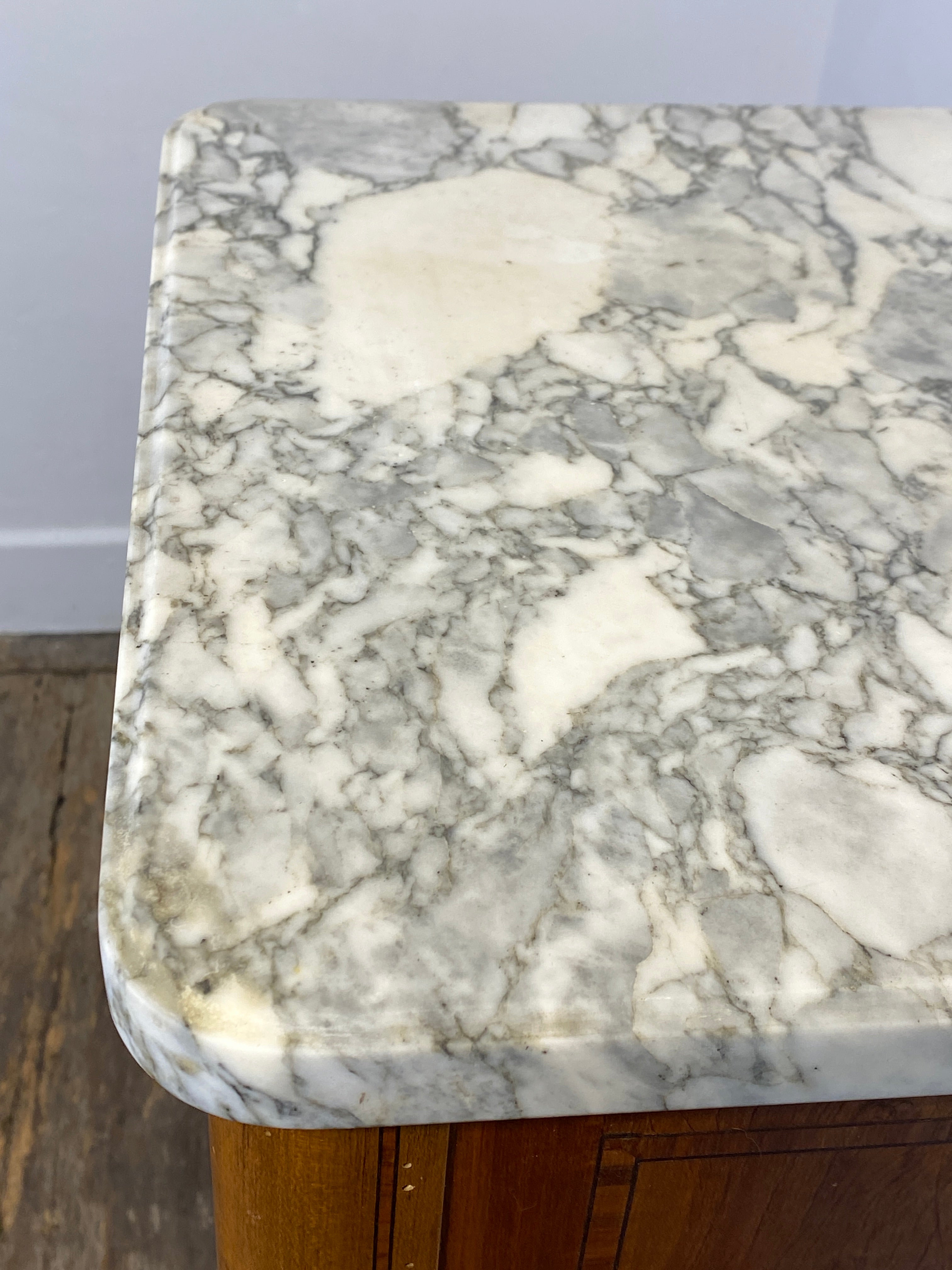 Antique Louis XVI-Style Marble-Top Nightstand with Marquetry — photo 8