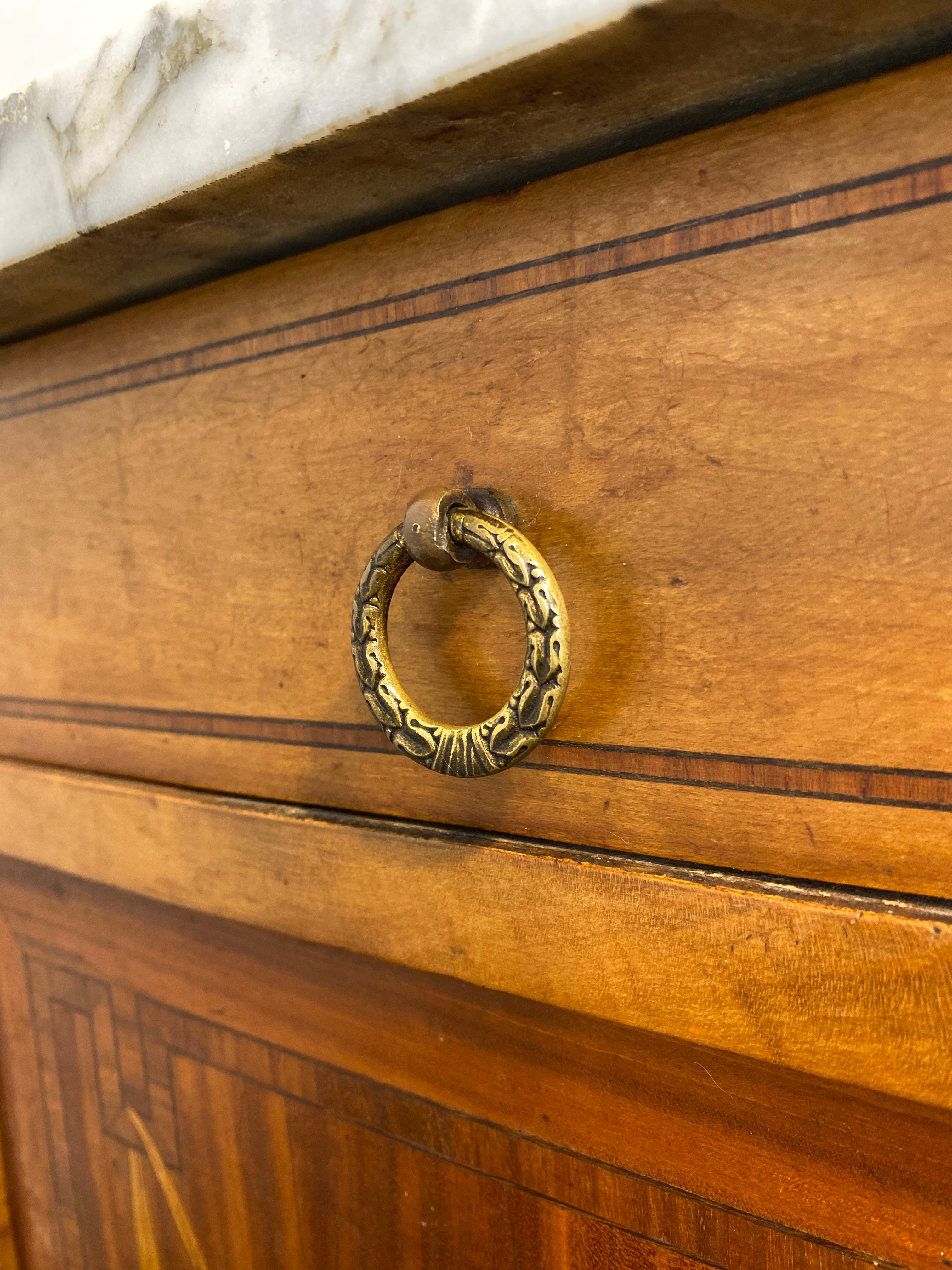Antique Louis XVI-Style Marble-Top Nightstand with Marquetry — photo 10