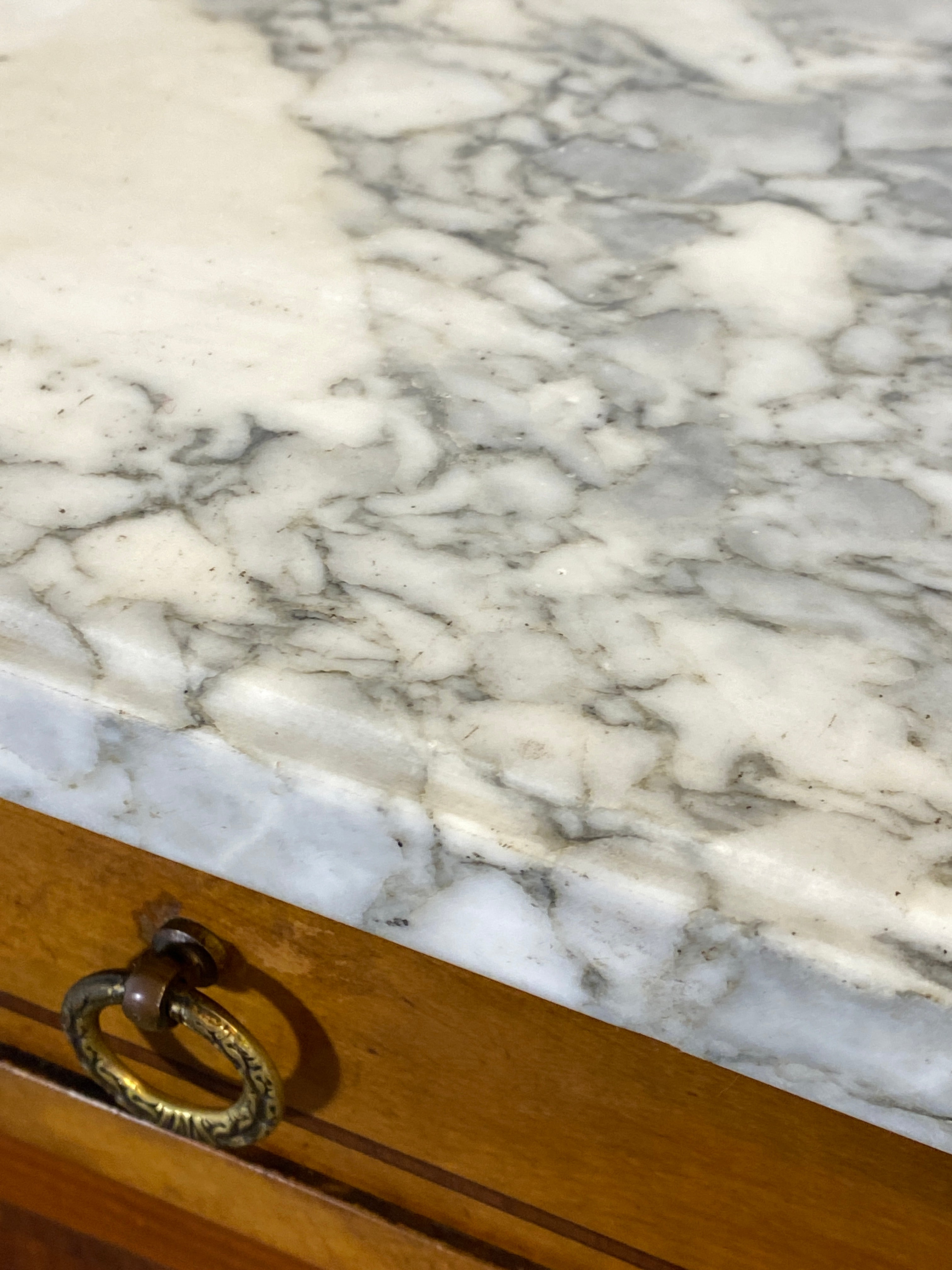 Antique Louis XVI-Style Marble-Top Nightstand with Marquetry — photo 3