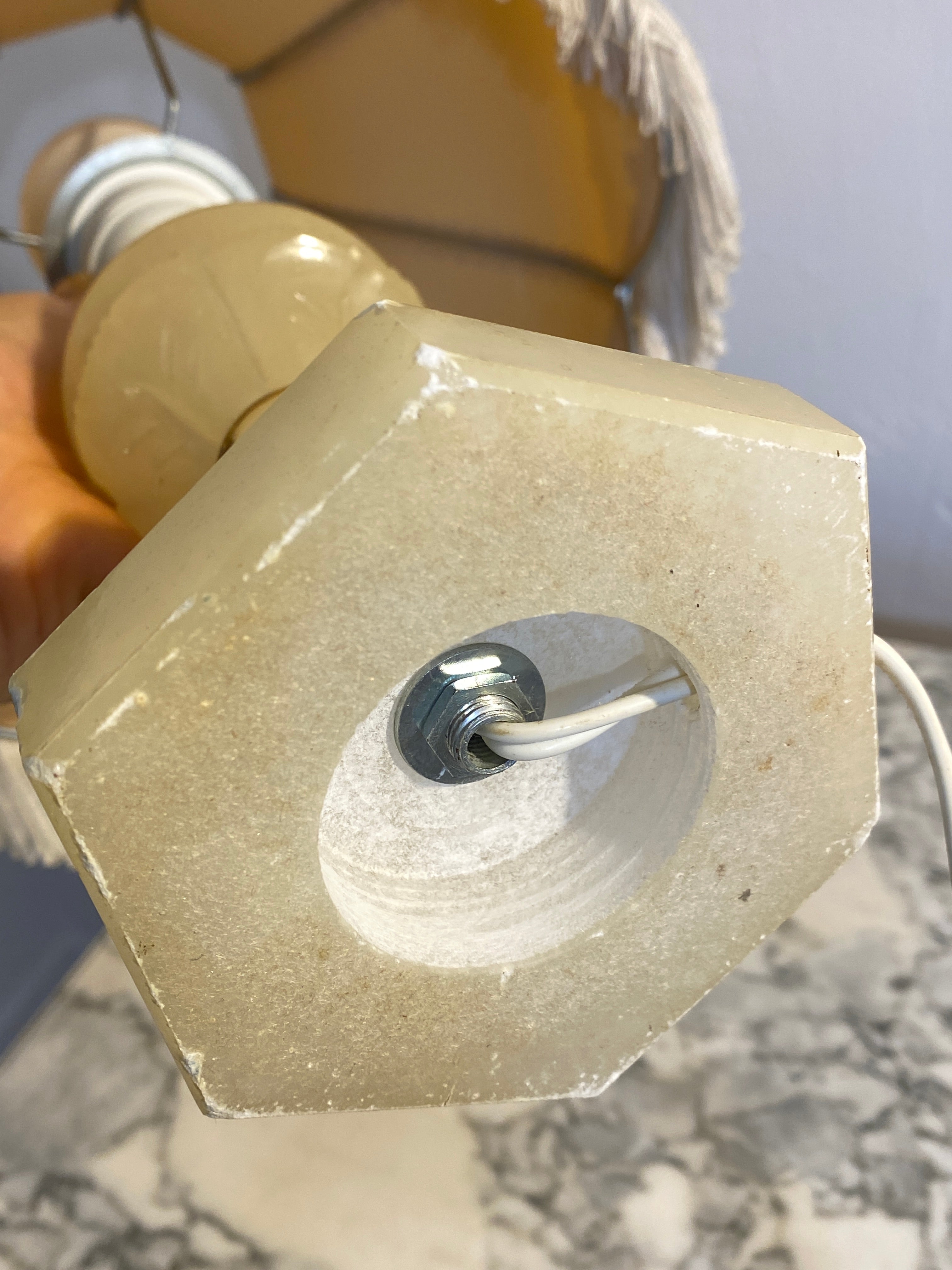 Vintage Alabaster Table Lamp – Victorian Revival Shade, 1930s-40s — photo 8