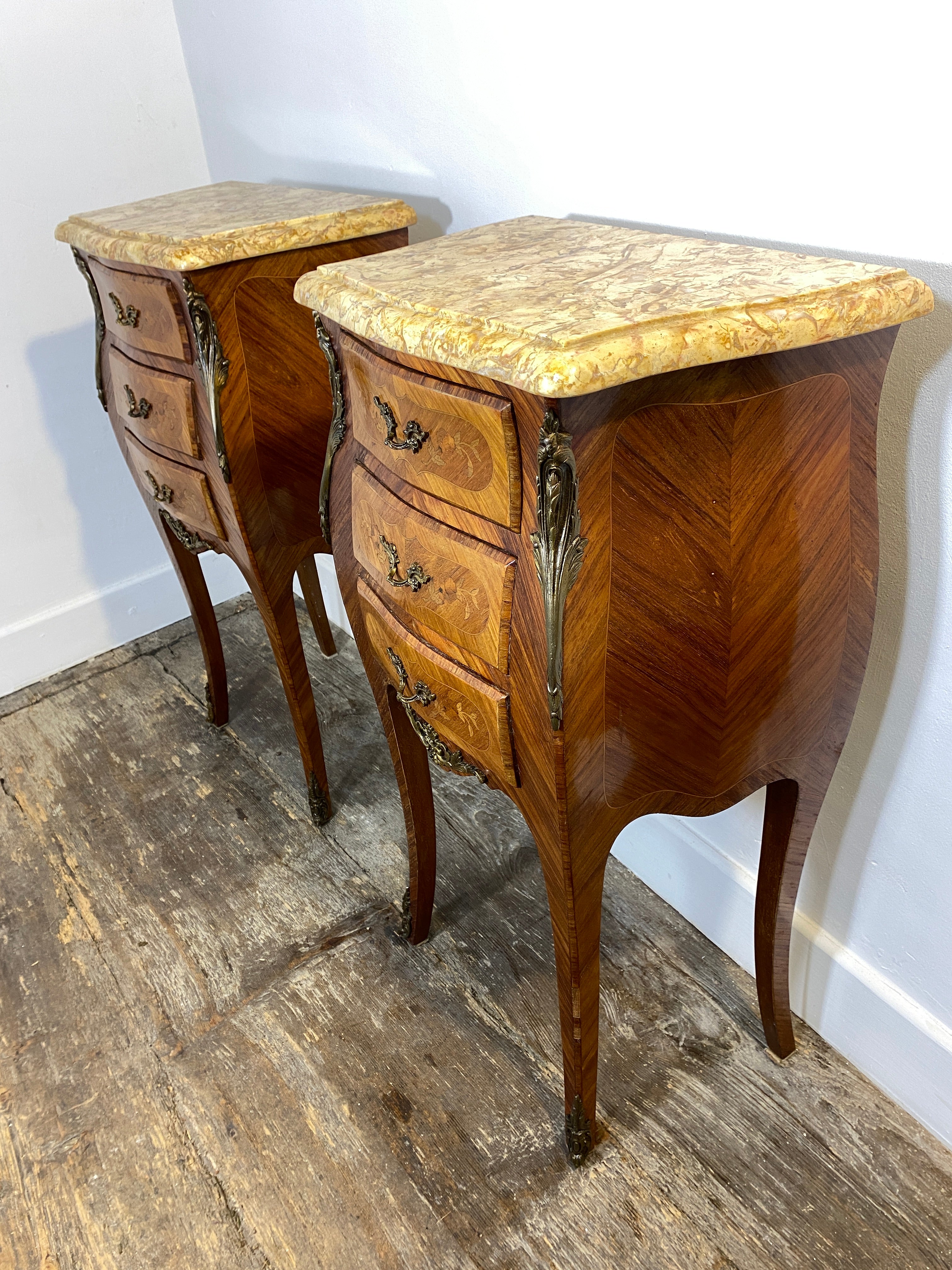 Pair of Louis XV-Style Bedside Cabinets with Marble Tops – Mid-20th Century — photo 2