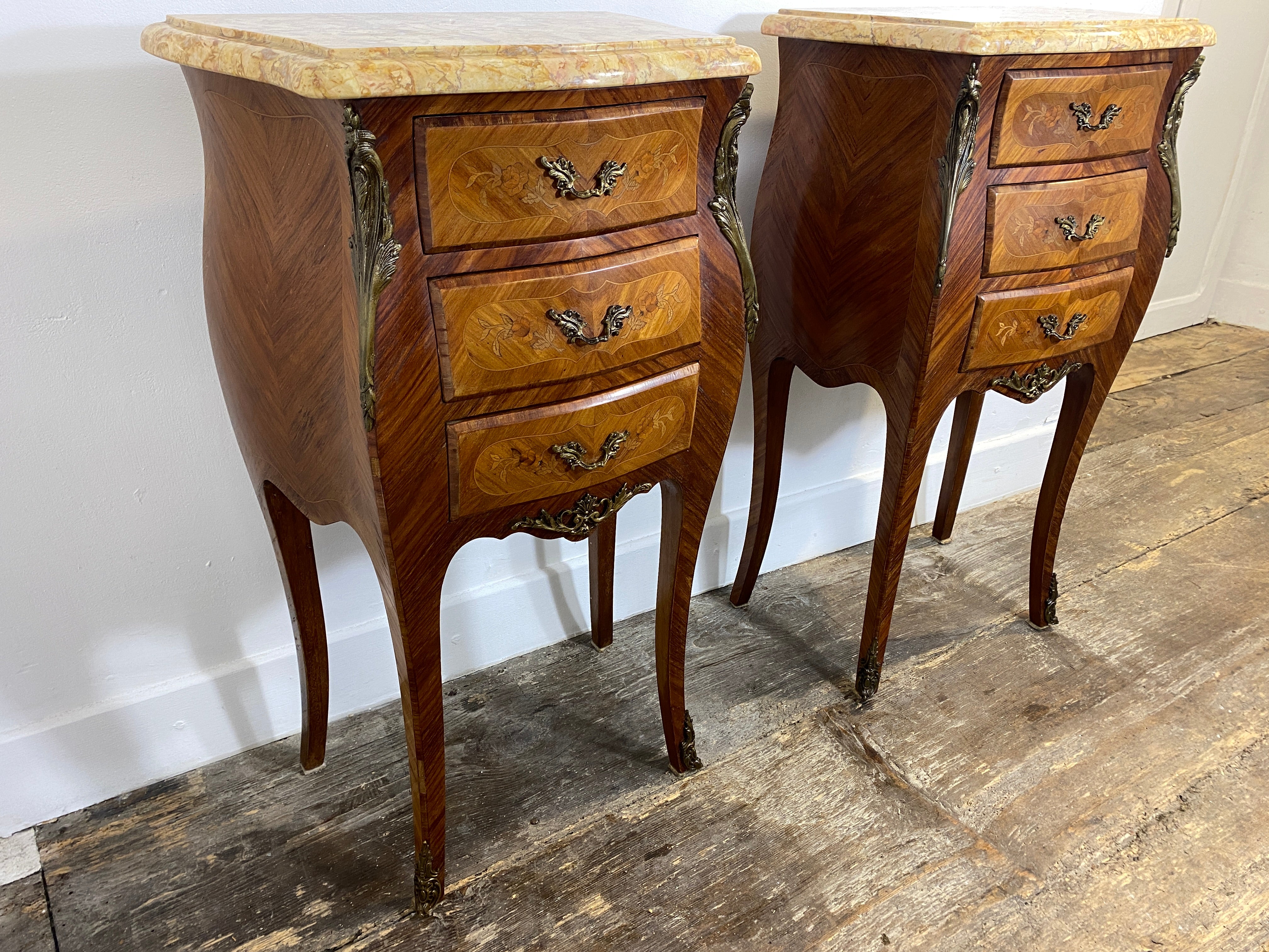 Pair of Louis XV-Style Bedside Cabinets with Marble Tops – Mid-20th Century — photo 3