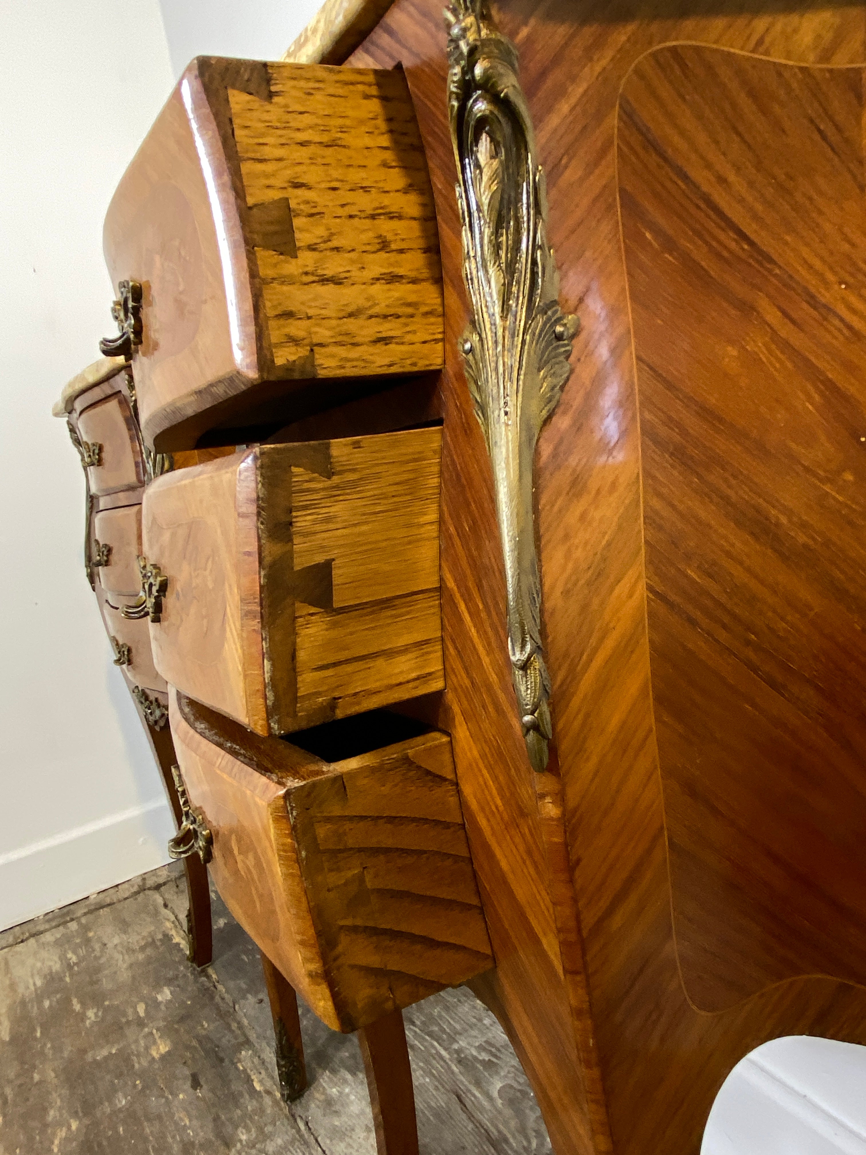 Pair of Louis XV-Style Bedside Cabinets with Marble Tops – Mid-20th Century — photo 11
