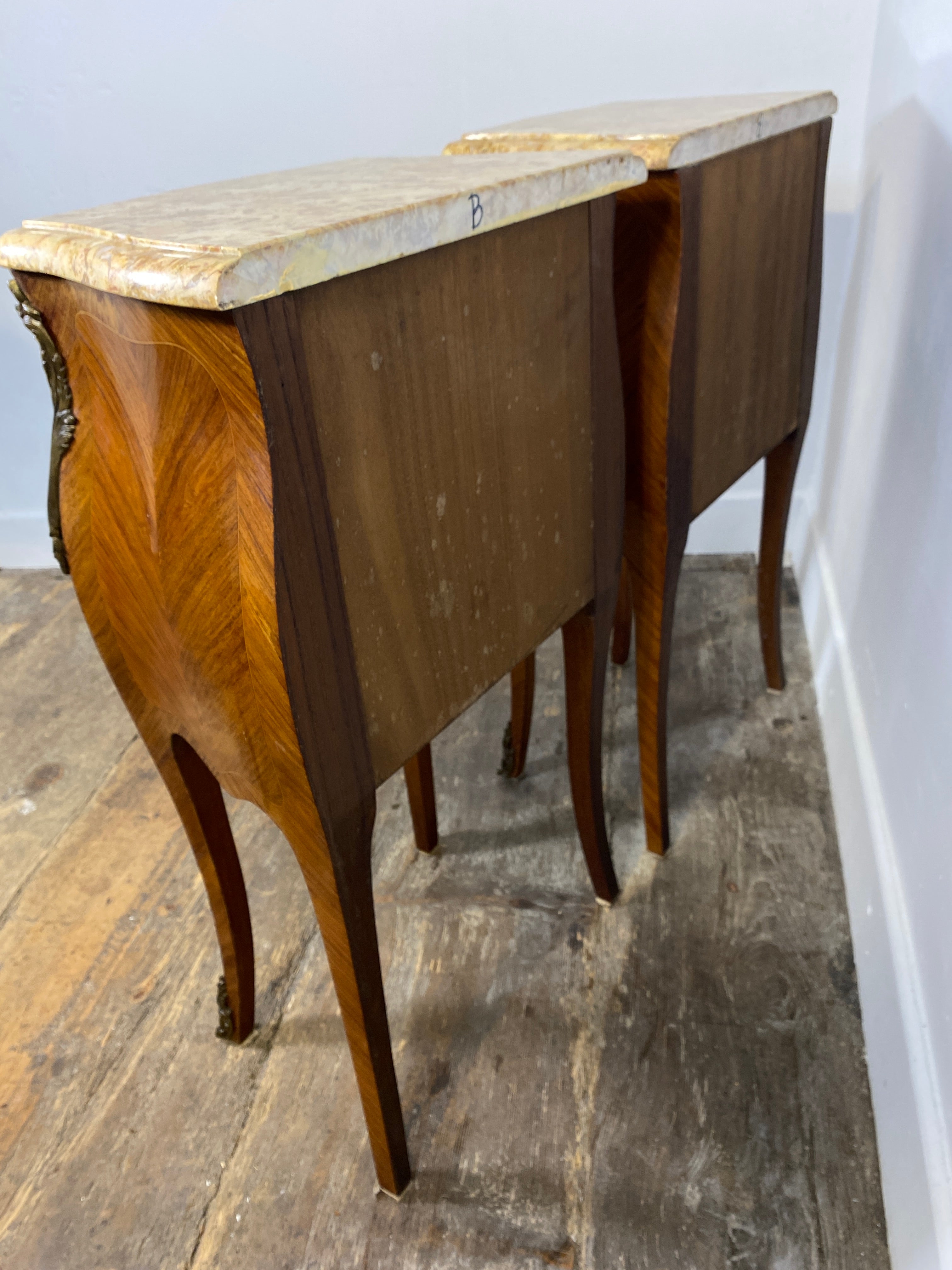 Pair of Louis XV-Style Bedside Cabinets with Marble Tops – Mid-20th Century — photo 16