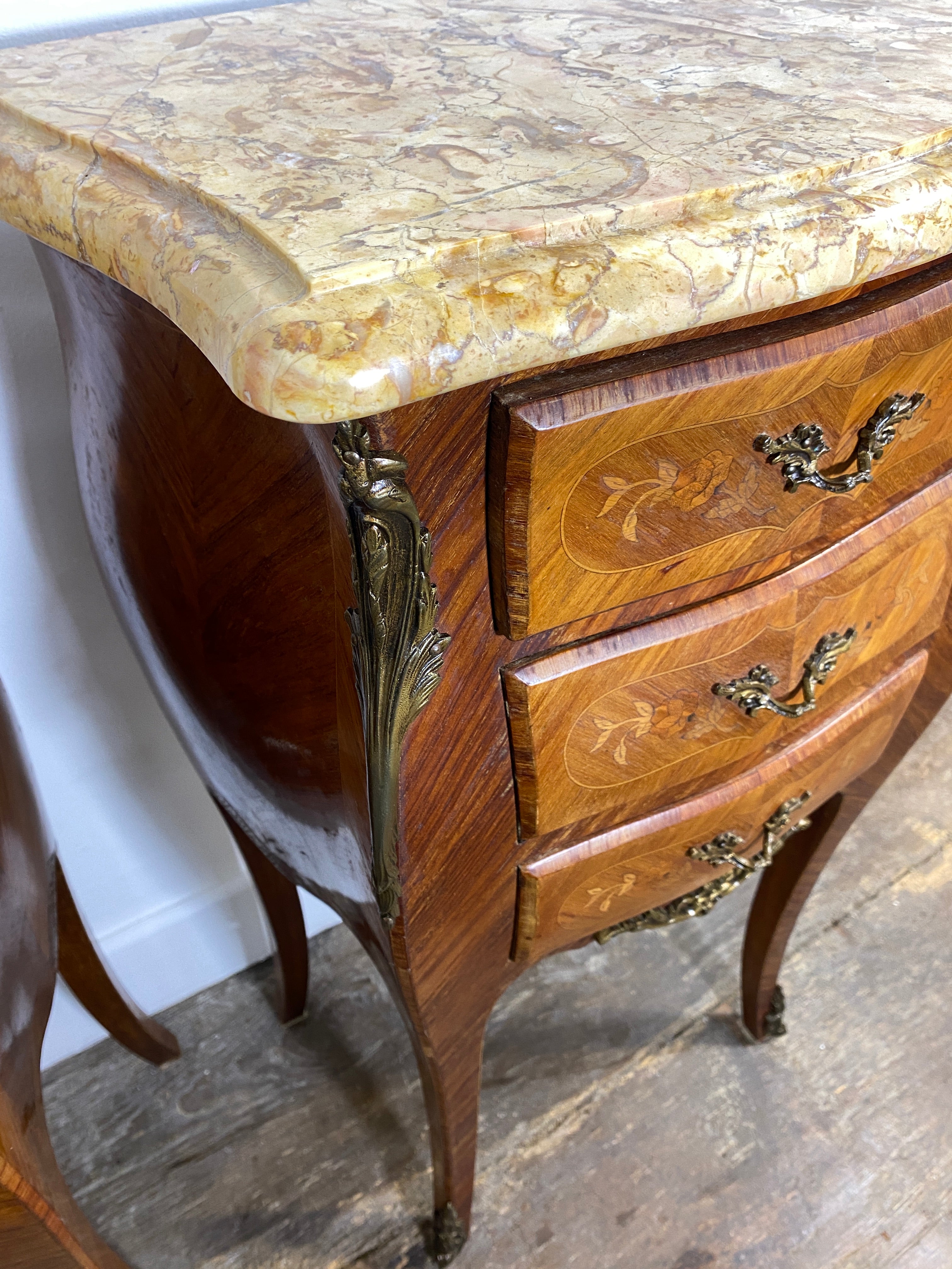 Pair of Louis XV-Style Bedside Cabinets with Marble Tops – Mid-20th Century — photo 18