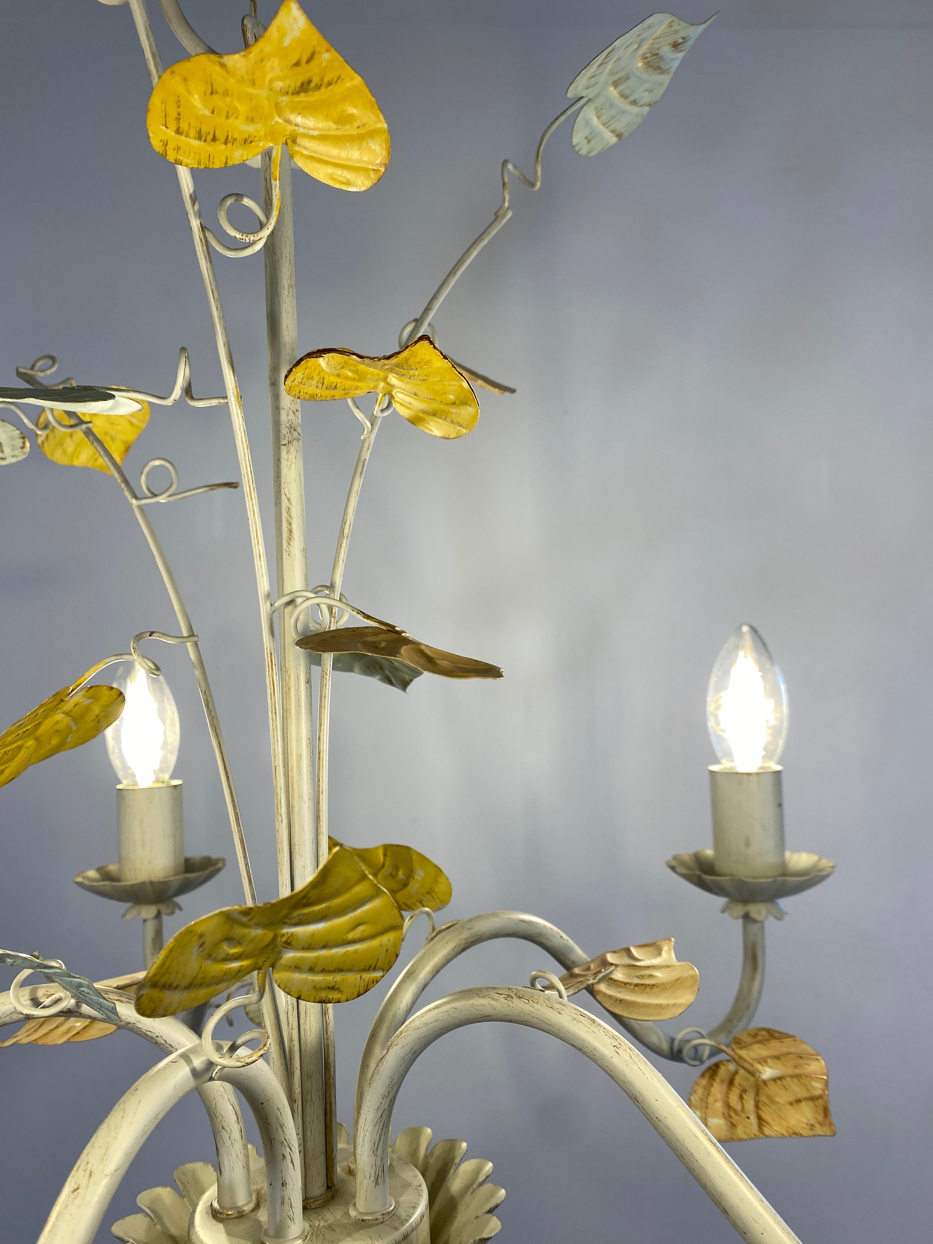Vintage French Toleware Chandelier 5-Light Floral Leaf Shabby Chic Lighting — photo 9