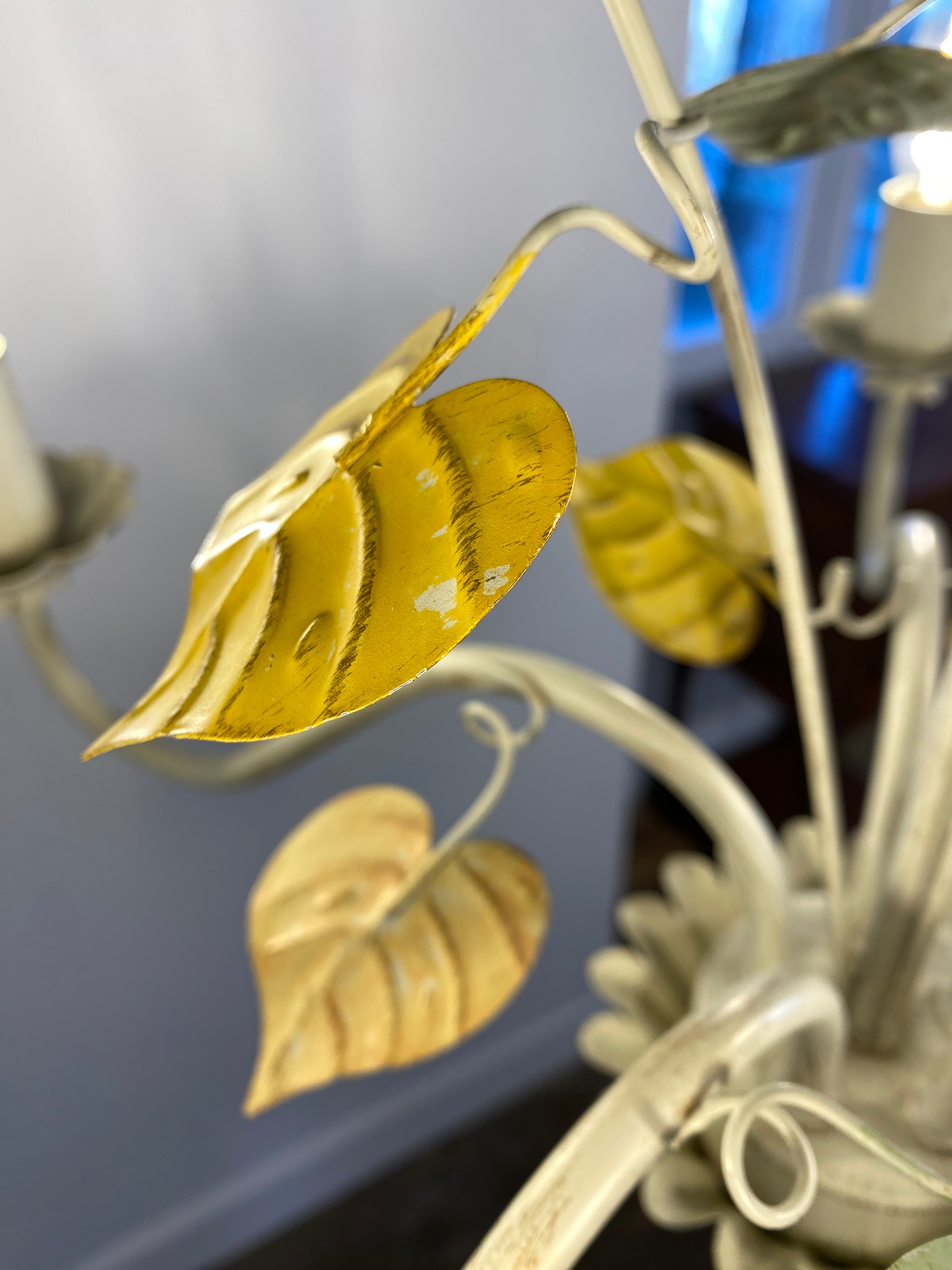 Vintage French Toleware Chandelier 5-Light Floral Leaf Shabby Chic Lighting — photo 11