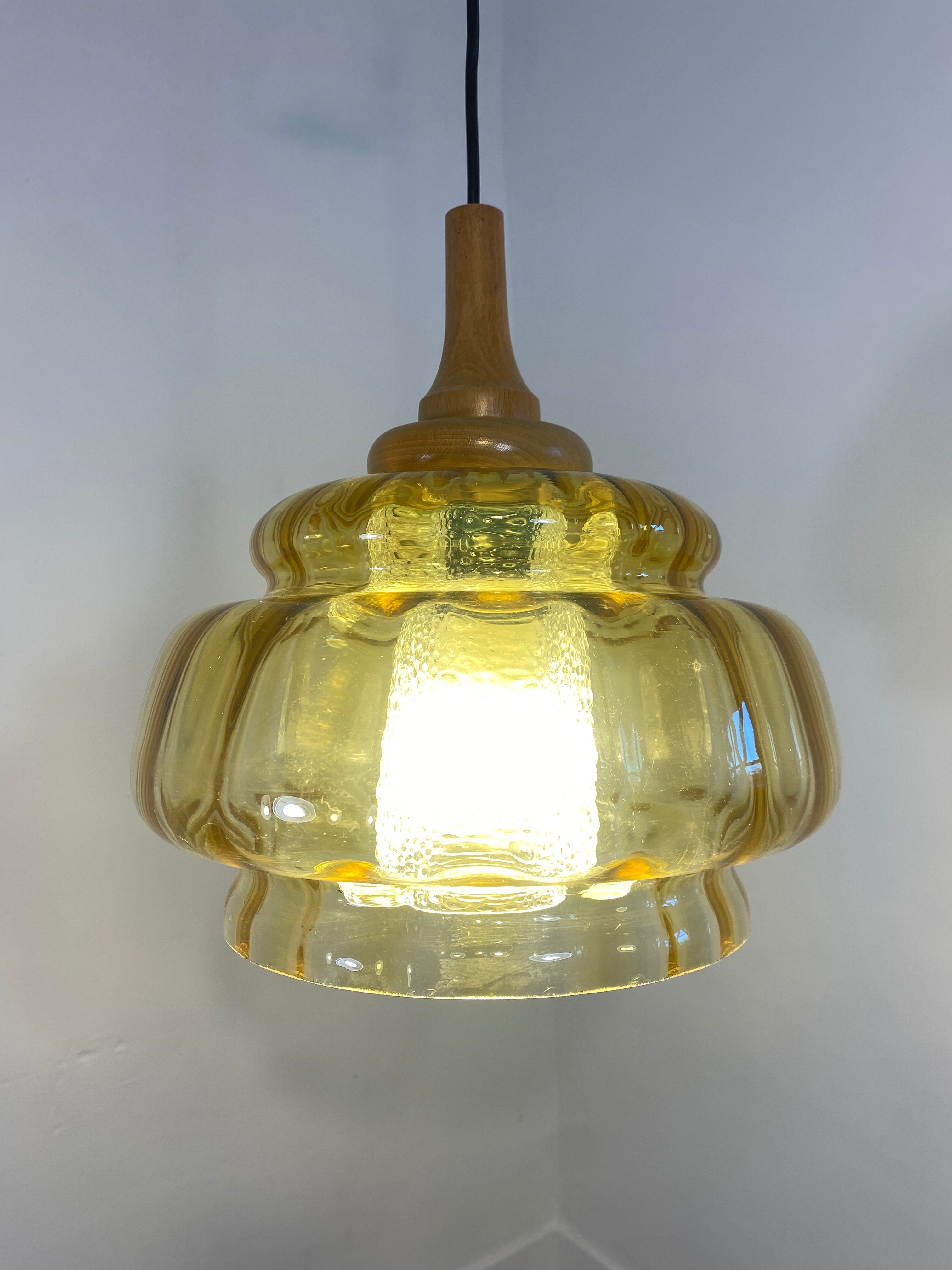 Vintage French Mid-Century Amber Glass Pendant Light/ Retro Ceiling Lamp — photo 2