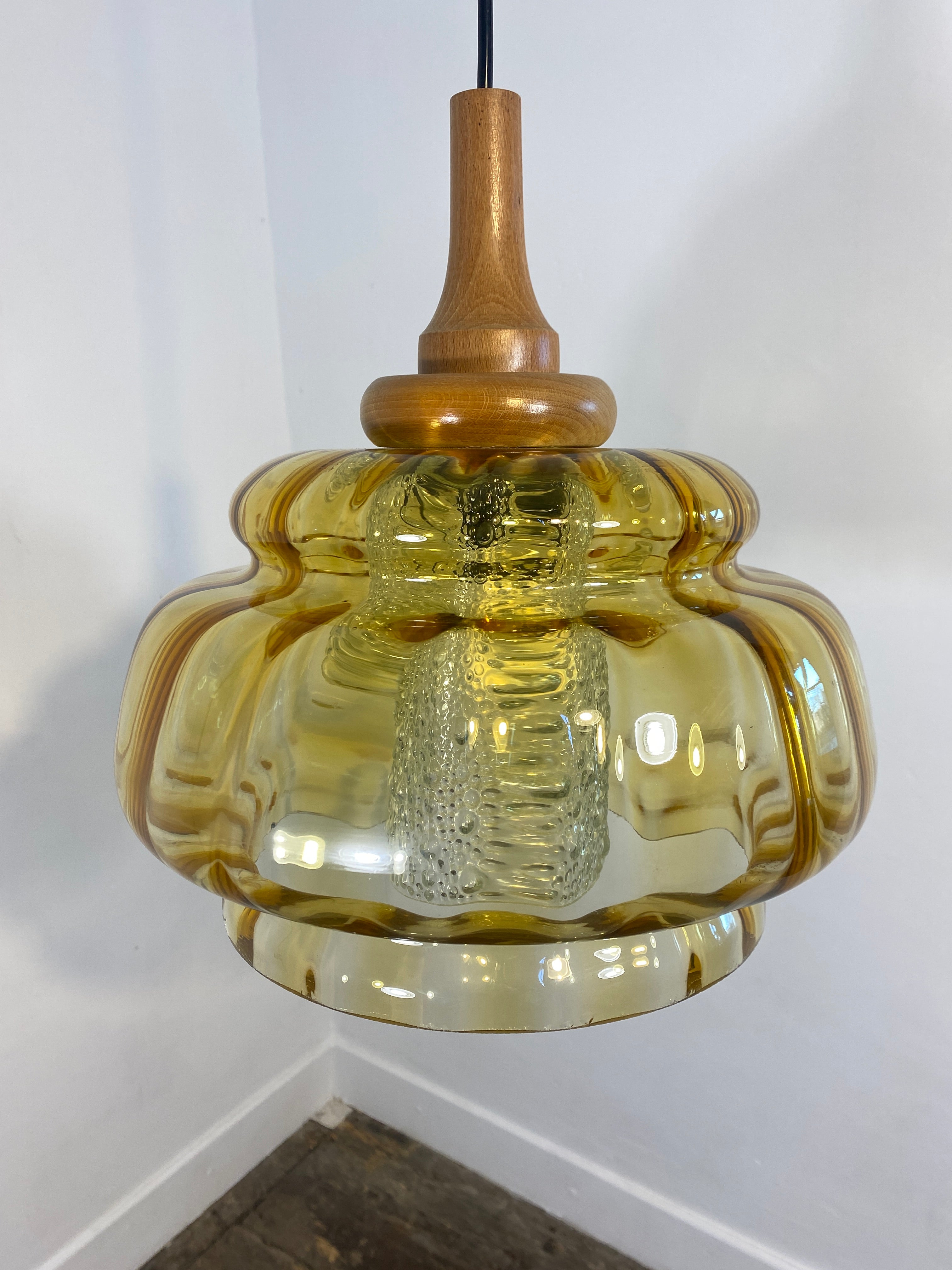 Vintage French Mid-Century Amber Glass Pendant Light/ Retro Ceiling Lamp — photo 6