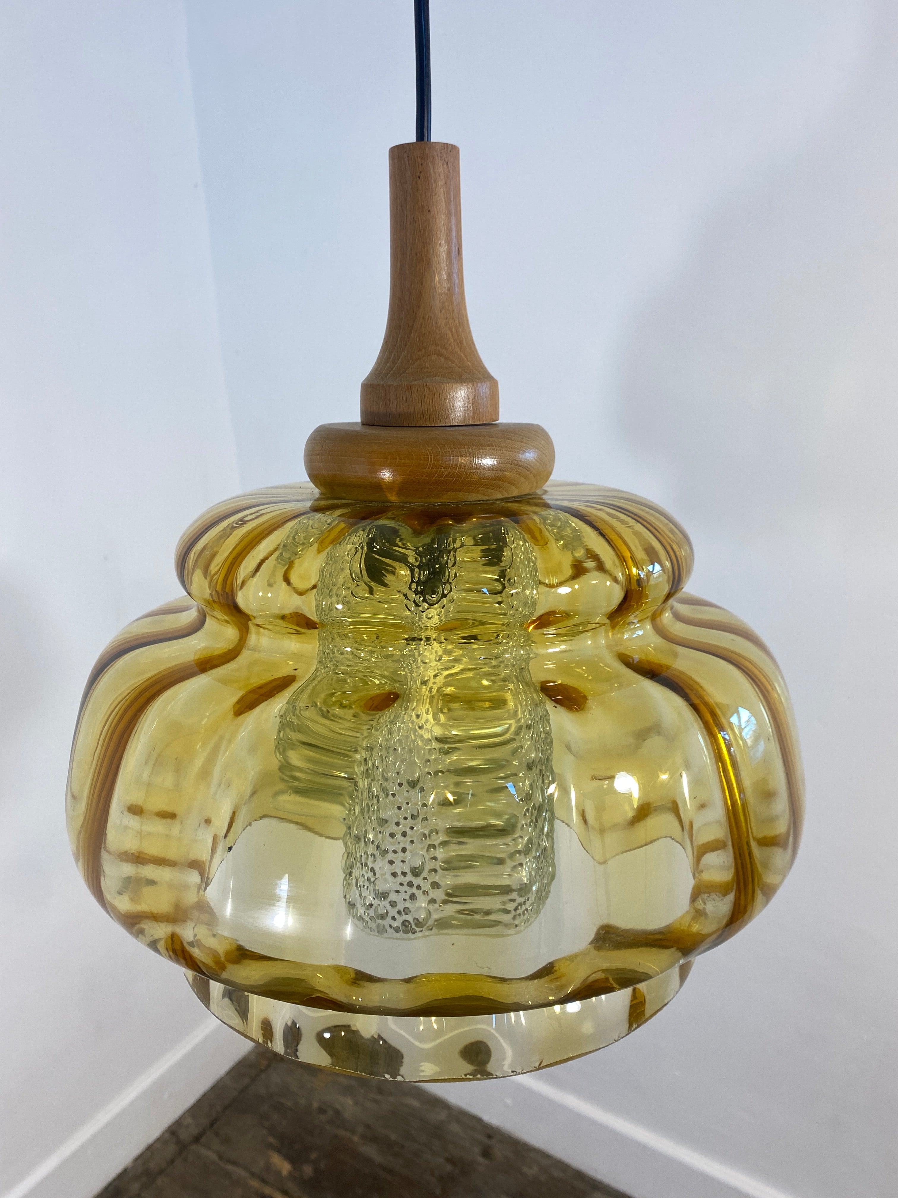 Vintage French Mid-Century Amber Glass Pendant Light/ Retro Ceiling Lamp — photo 7