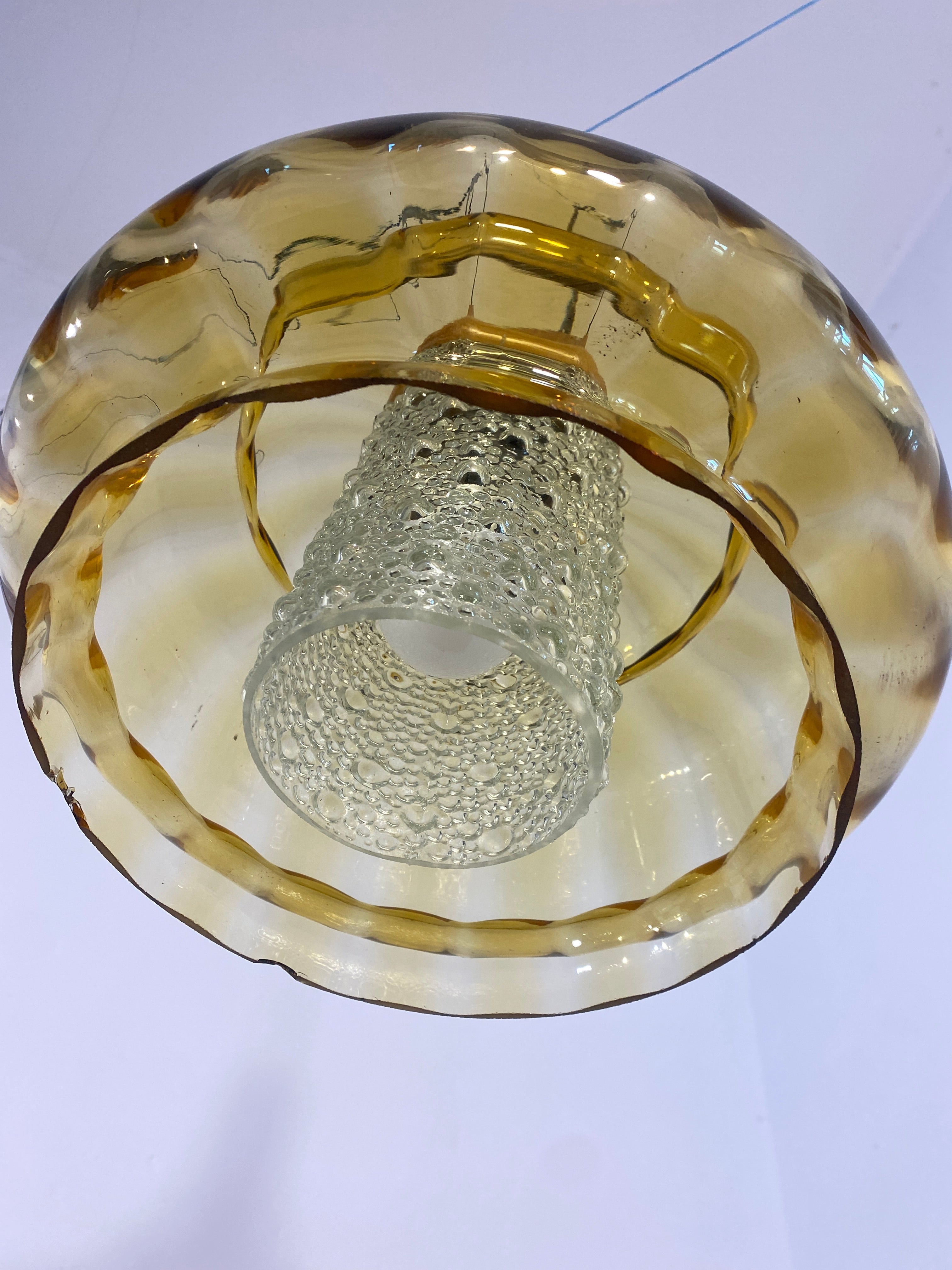 Vintage French Mid-Century Amber Glass Pendant Light/ Retro Ceiling Lamp — photo 9
