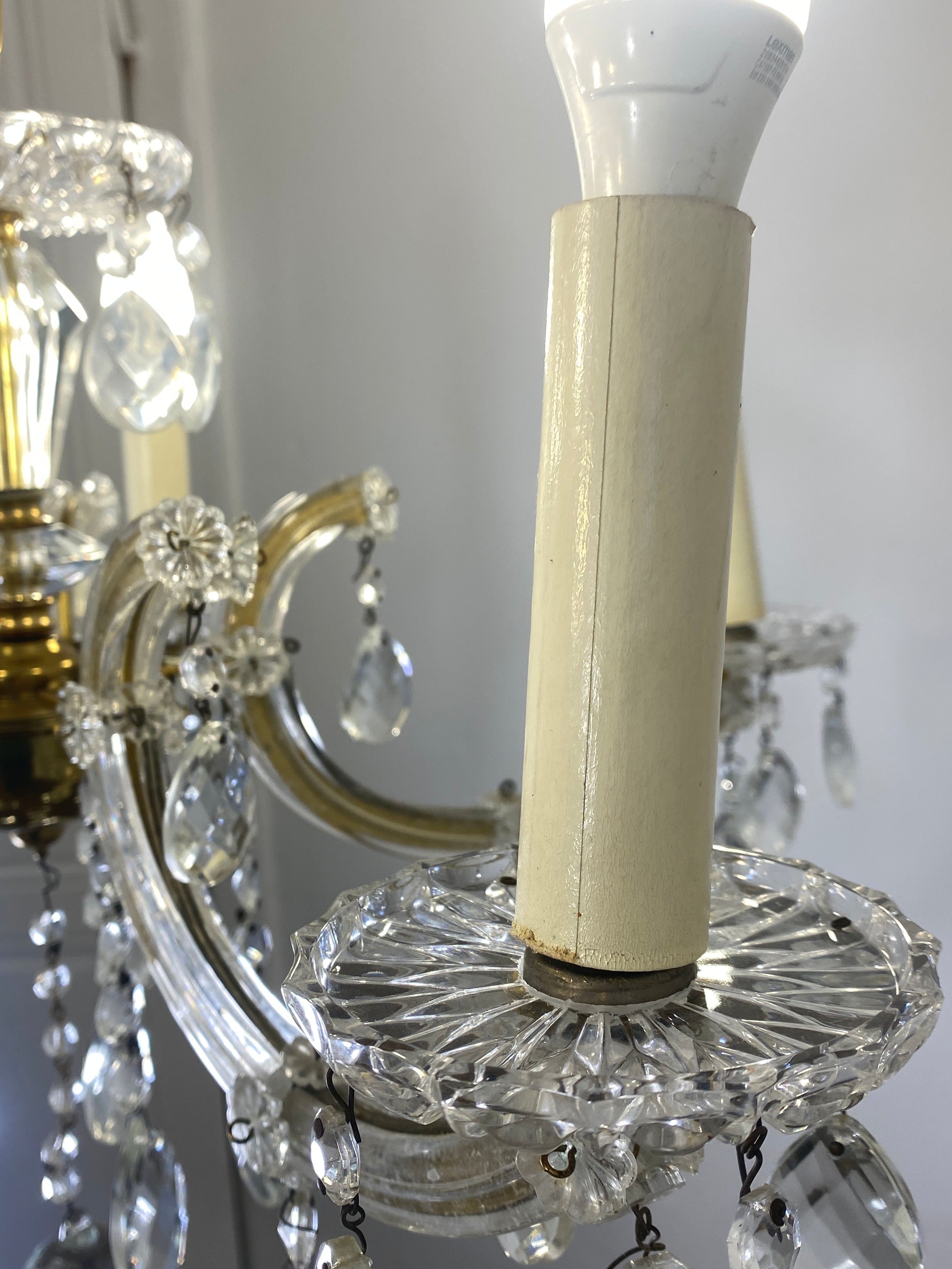 Vintage French Chandelier Glass, Plastic Arms Louis XV Style 6-Light Rococo — photo 12