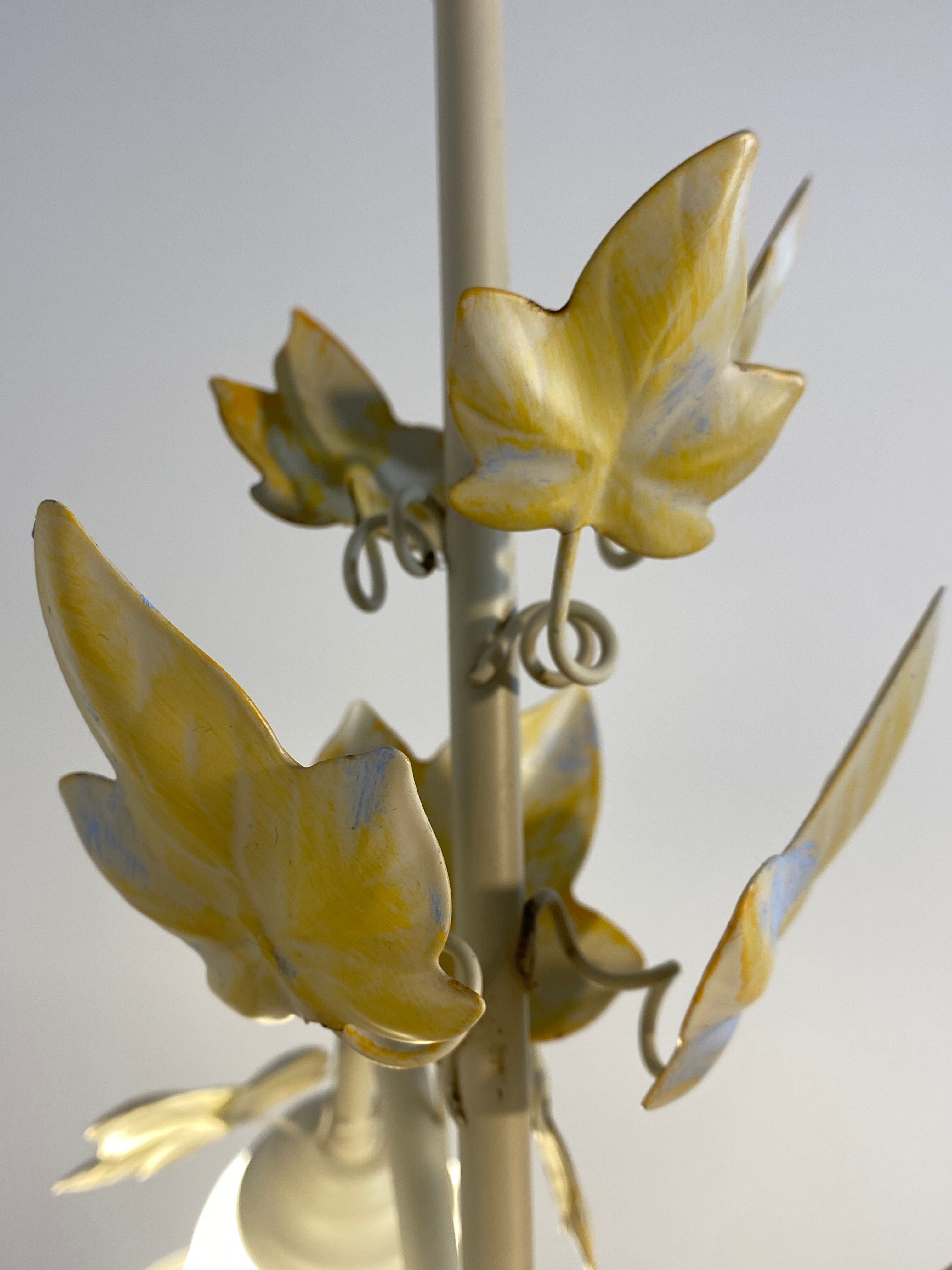 Vintage French Toleware Chandelier Frosted Glass Floral Ivy Shabby Chic 3-Light — photo 8