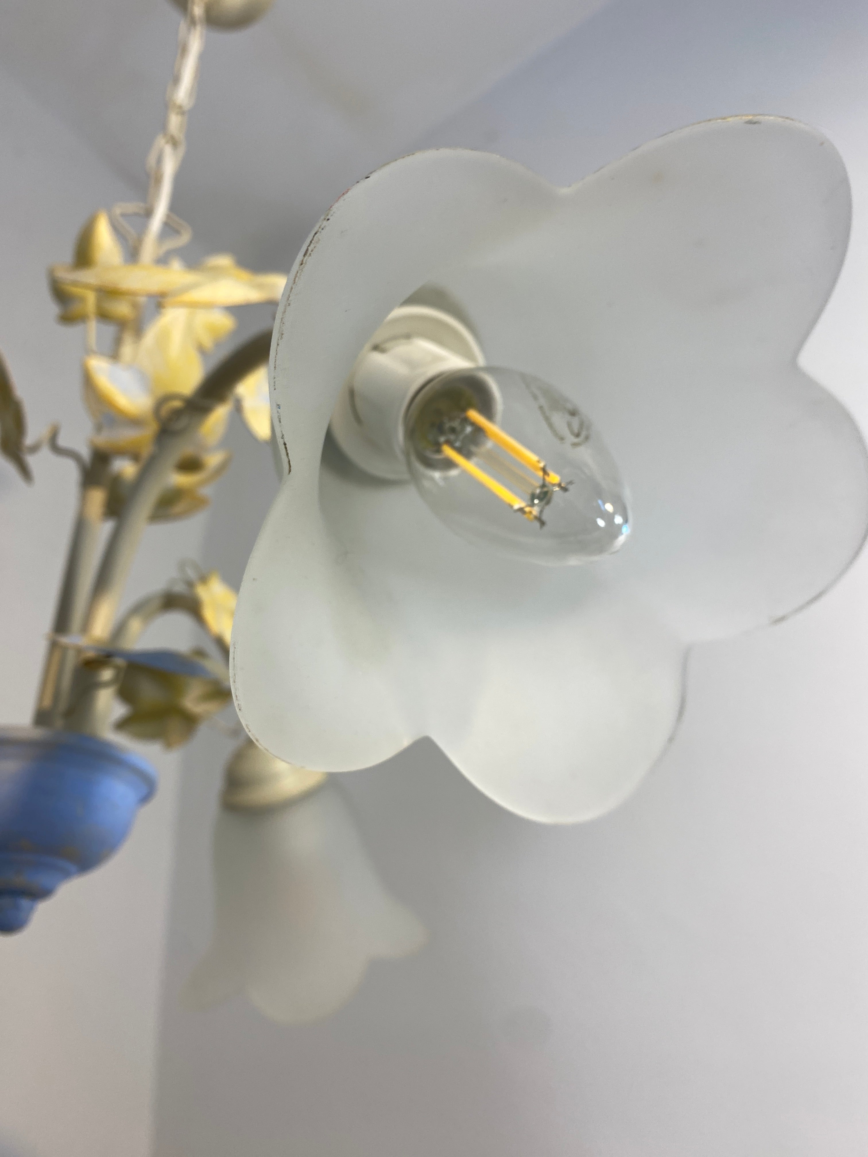 Vintage French Toleware Chandelier Frosted Glass Floral Ivy Shabby Chic 3-Light — photo 10