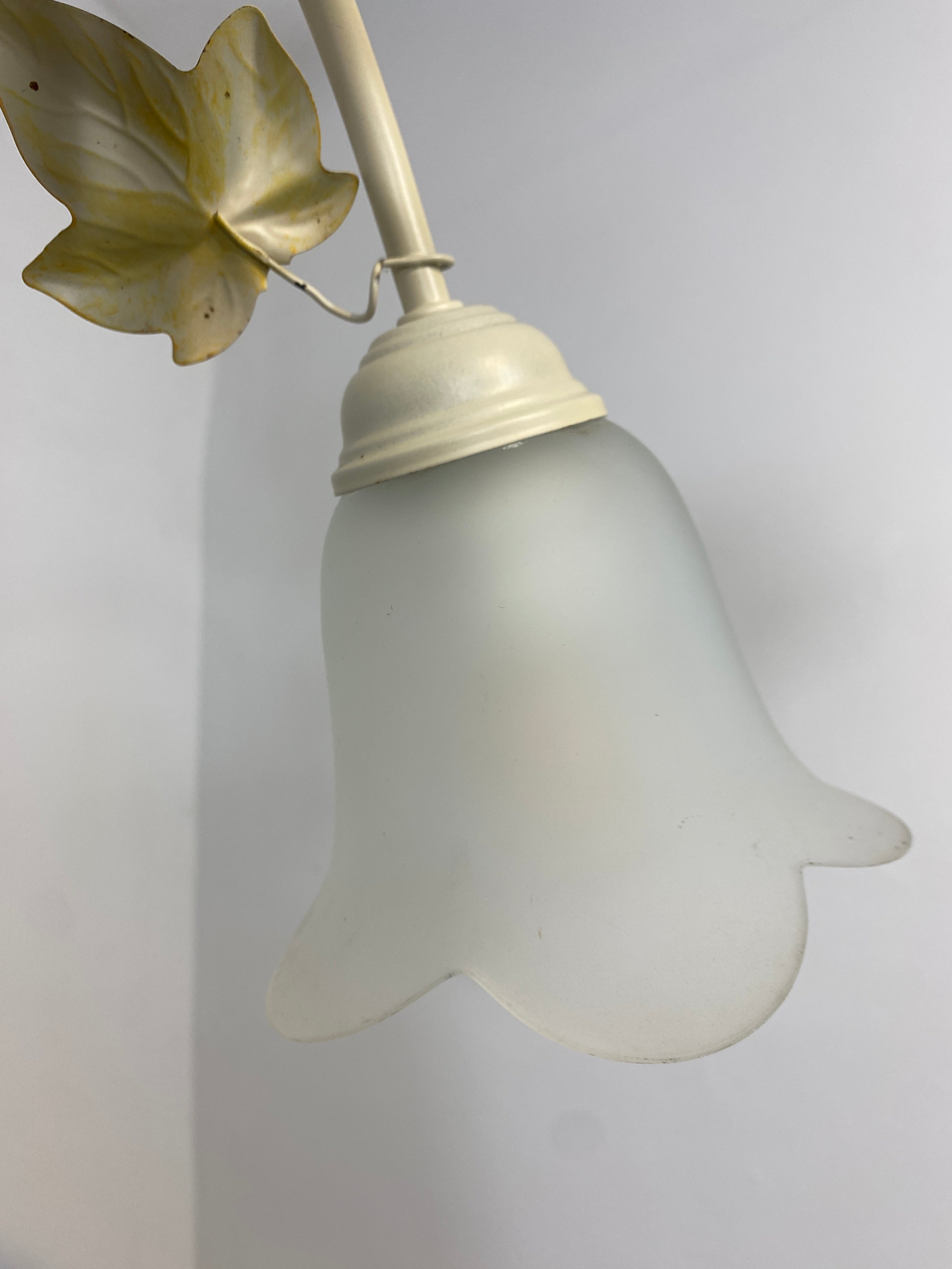 Vintage French Toleware Chandelier Frosted Glass Floral Ivy Shabby Chic 3-Light — photo 12