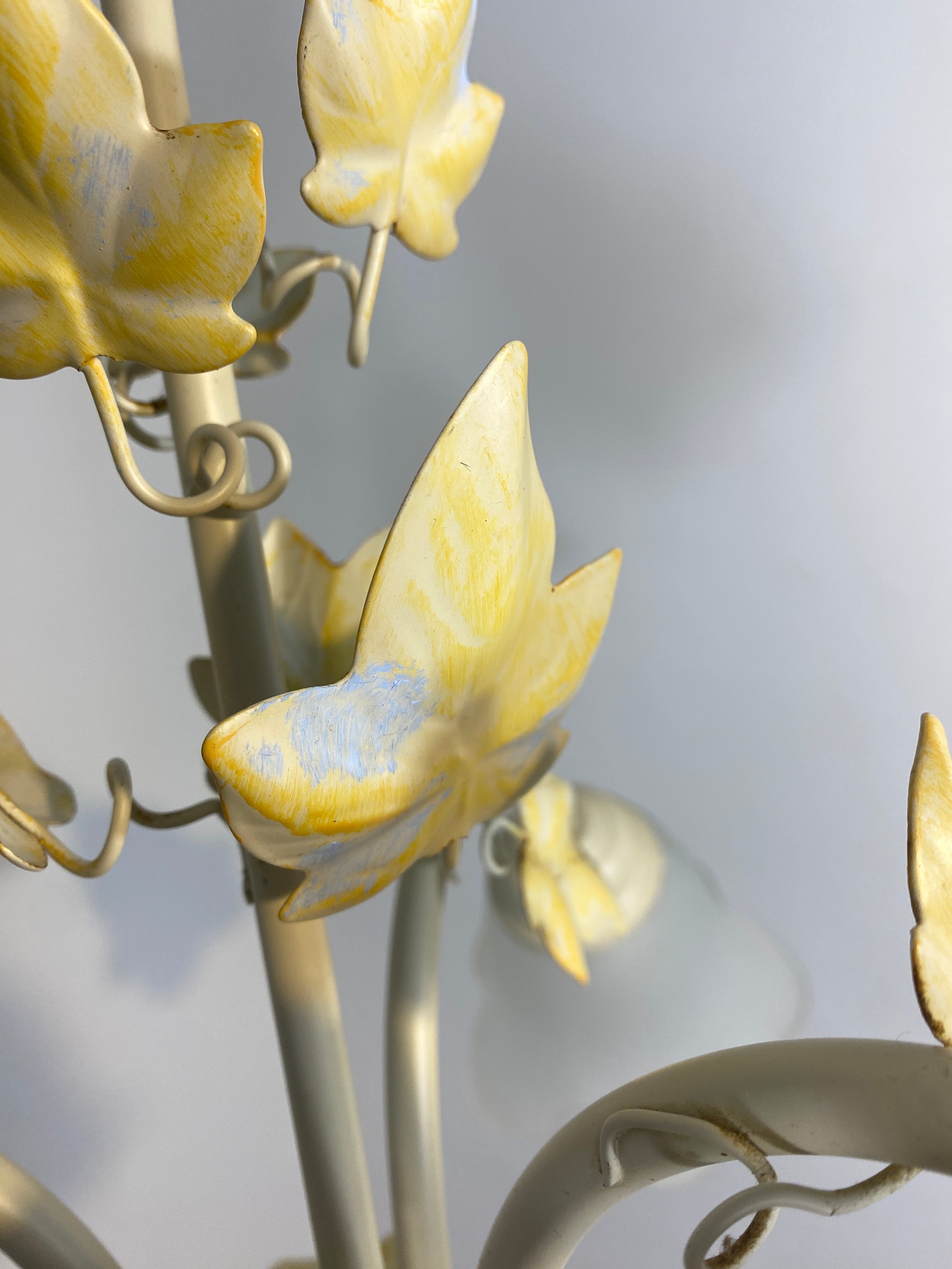Vintage French Toleware Chandelier Frosted Glass Floral Ivy Shabby Chic 3-Light — photo 14