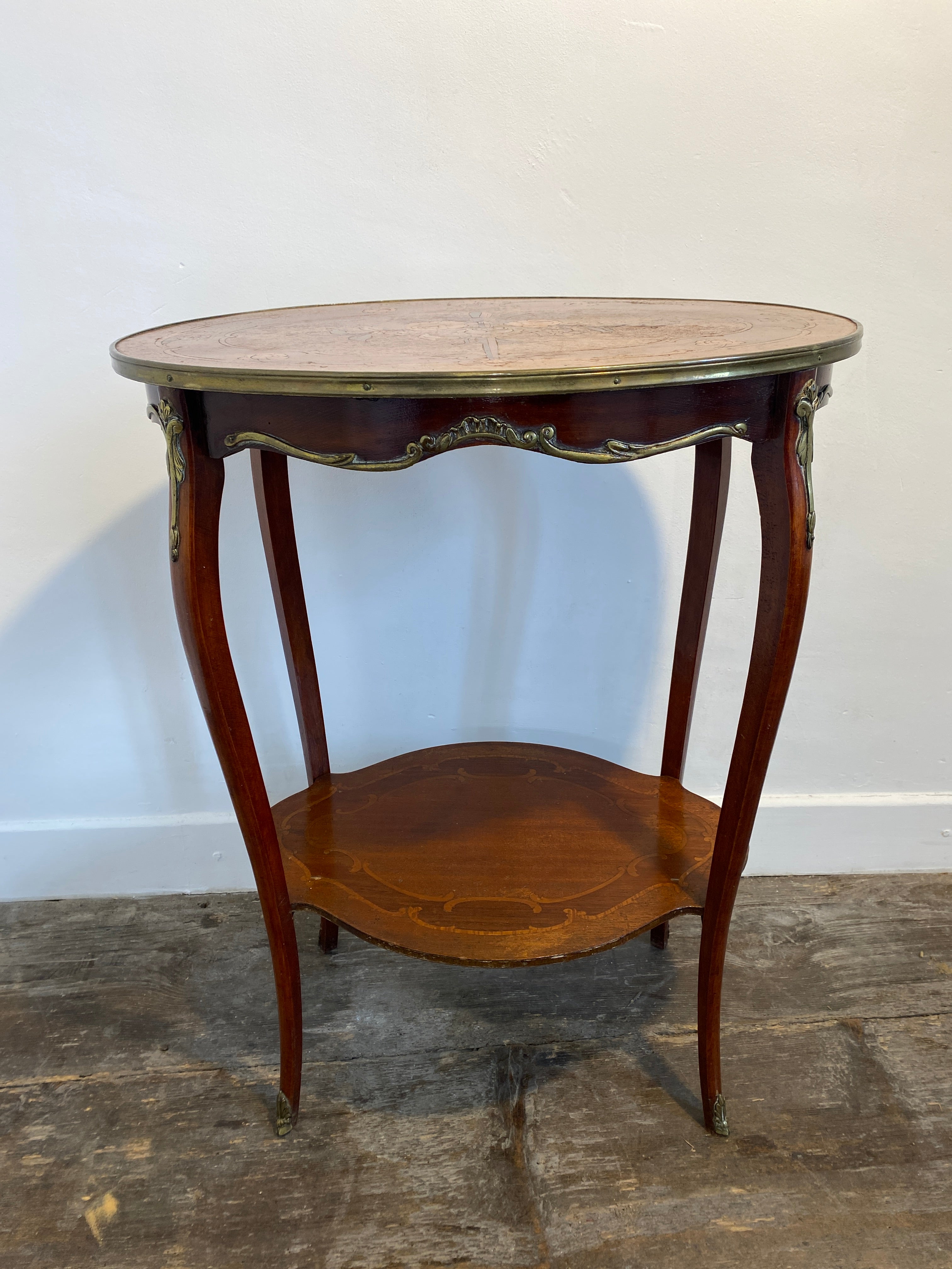Antique French Louis XV Mahogany Side Table Ormolu Marquetry Brass c.1900