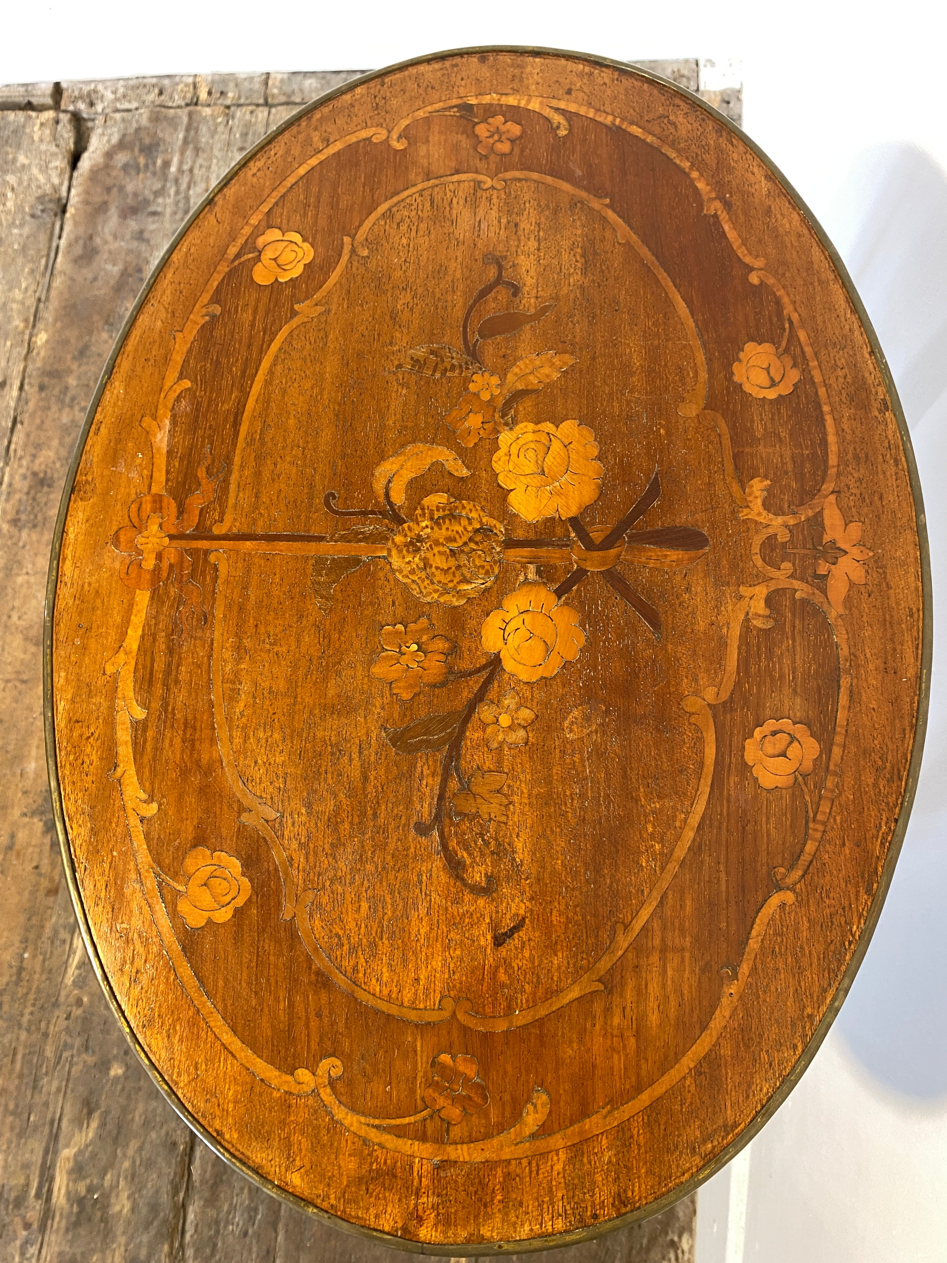 Antique French Louis XV Mahogany Side Table Ormolu Marquetry Brass c.1900 — photo 6
