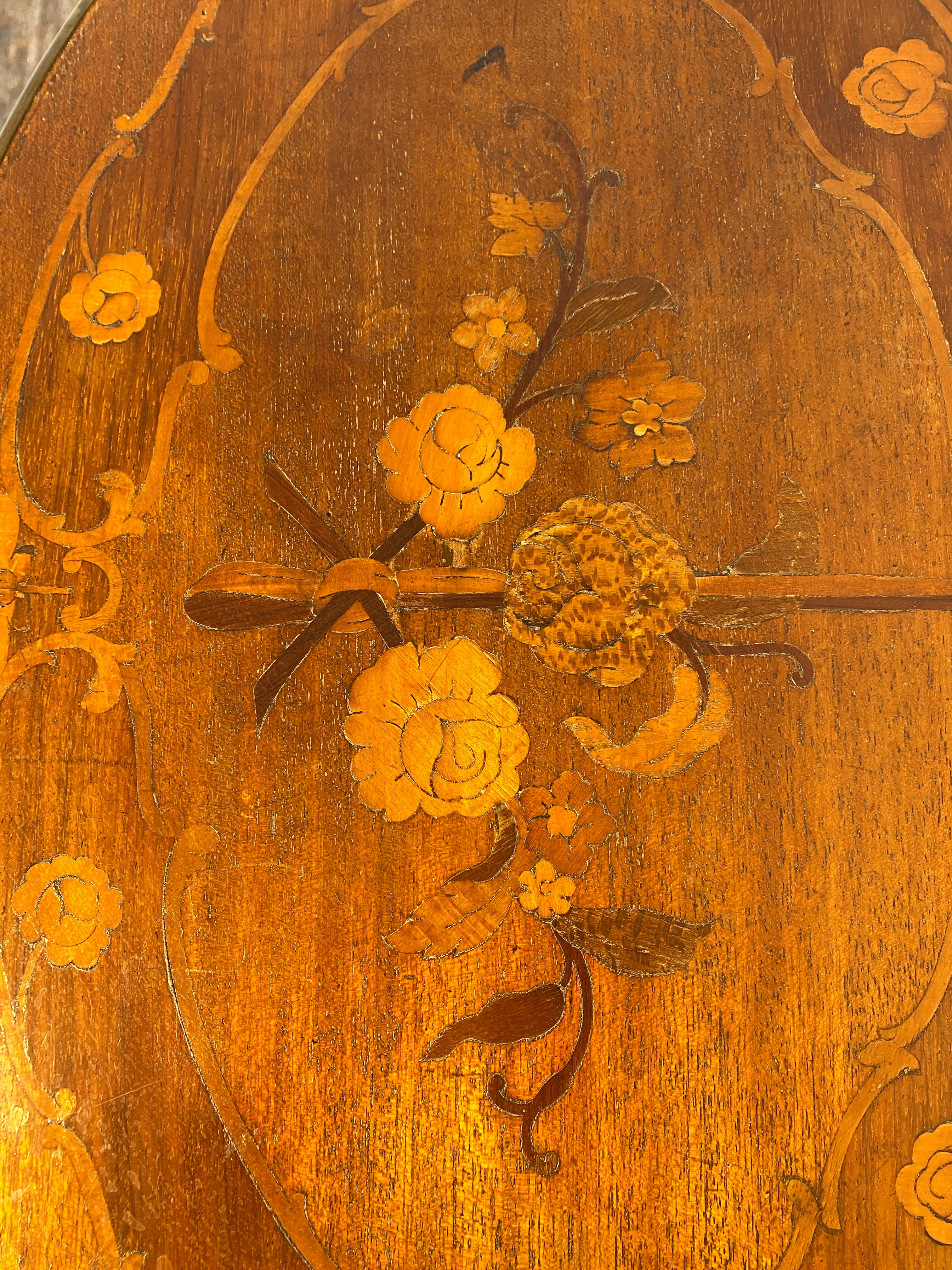 Antique French Louis XV Mahogany Side Table Ormolu Marquetry Brass c.1900 — photo 8