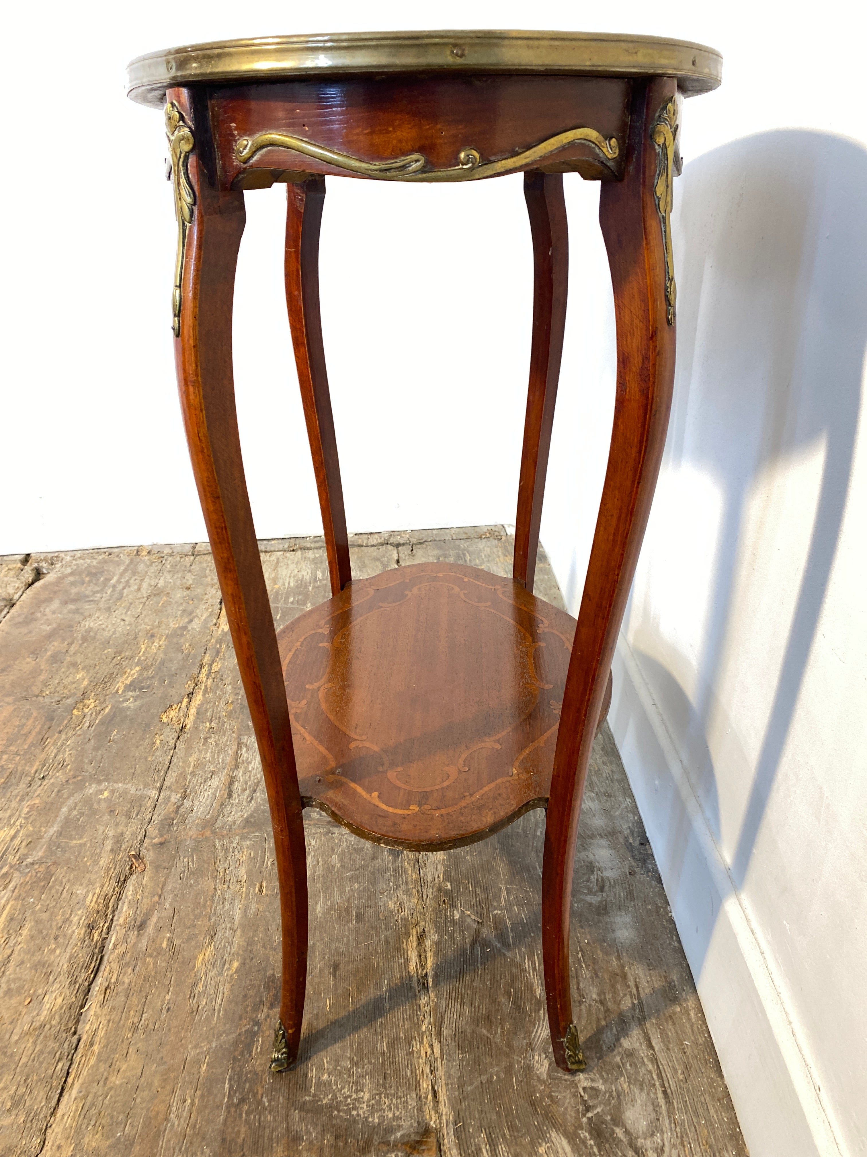 Antique French Louis XV Mahogany Side Table Ormolu Marquetry Brass c.1900 — photo 2