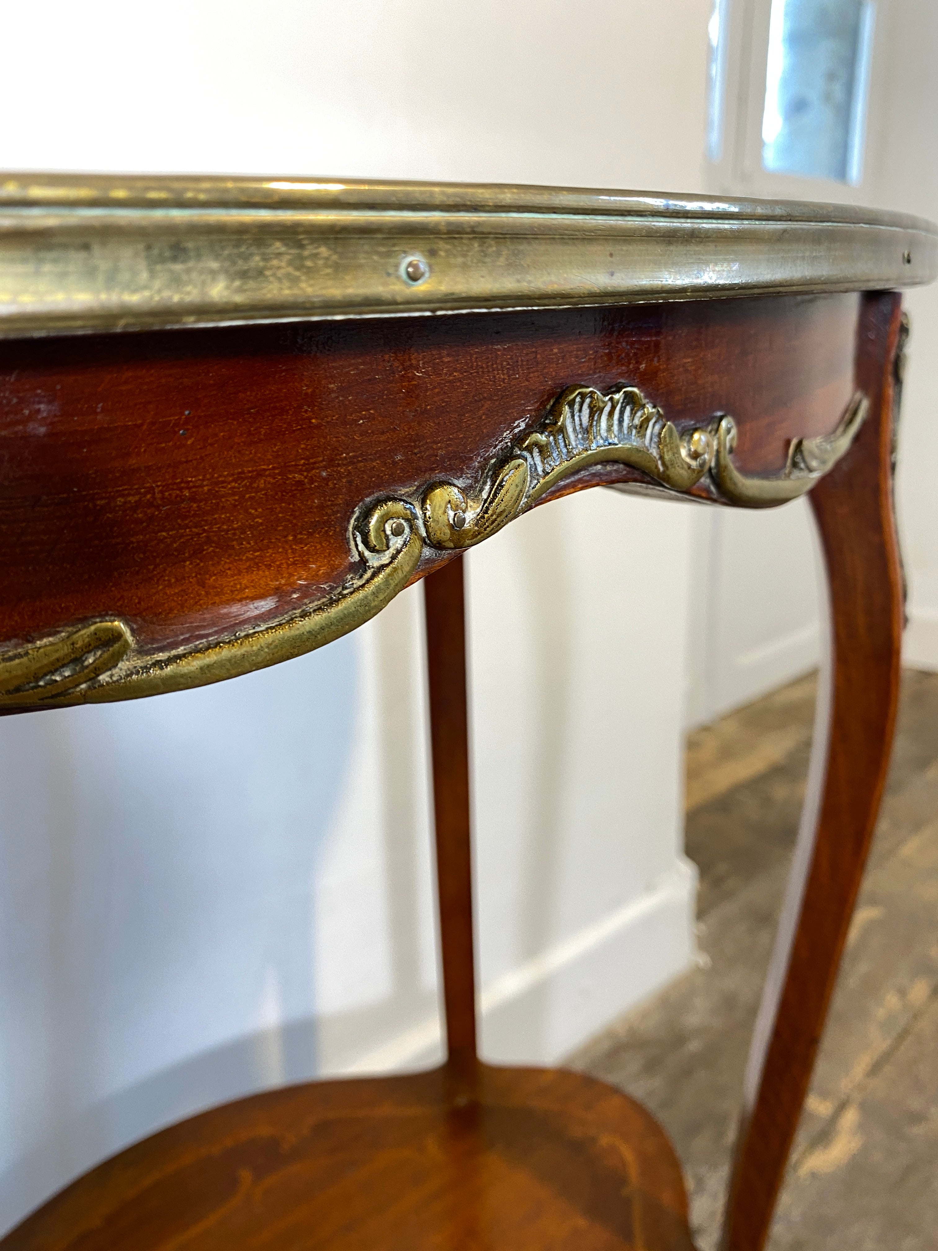Antique French Louis XV Mahogany Side Table Ormolu Marquetry Brass c.1900 — photo 12